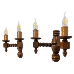 Pair of Dudouyt Style Double Sconces Beech circa 1940, France