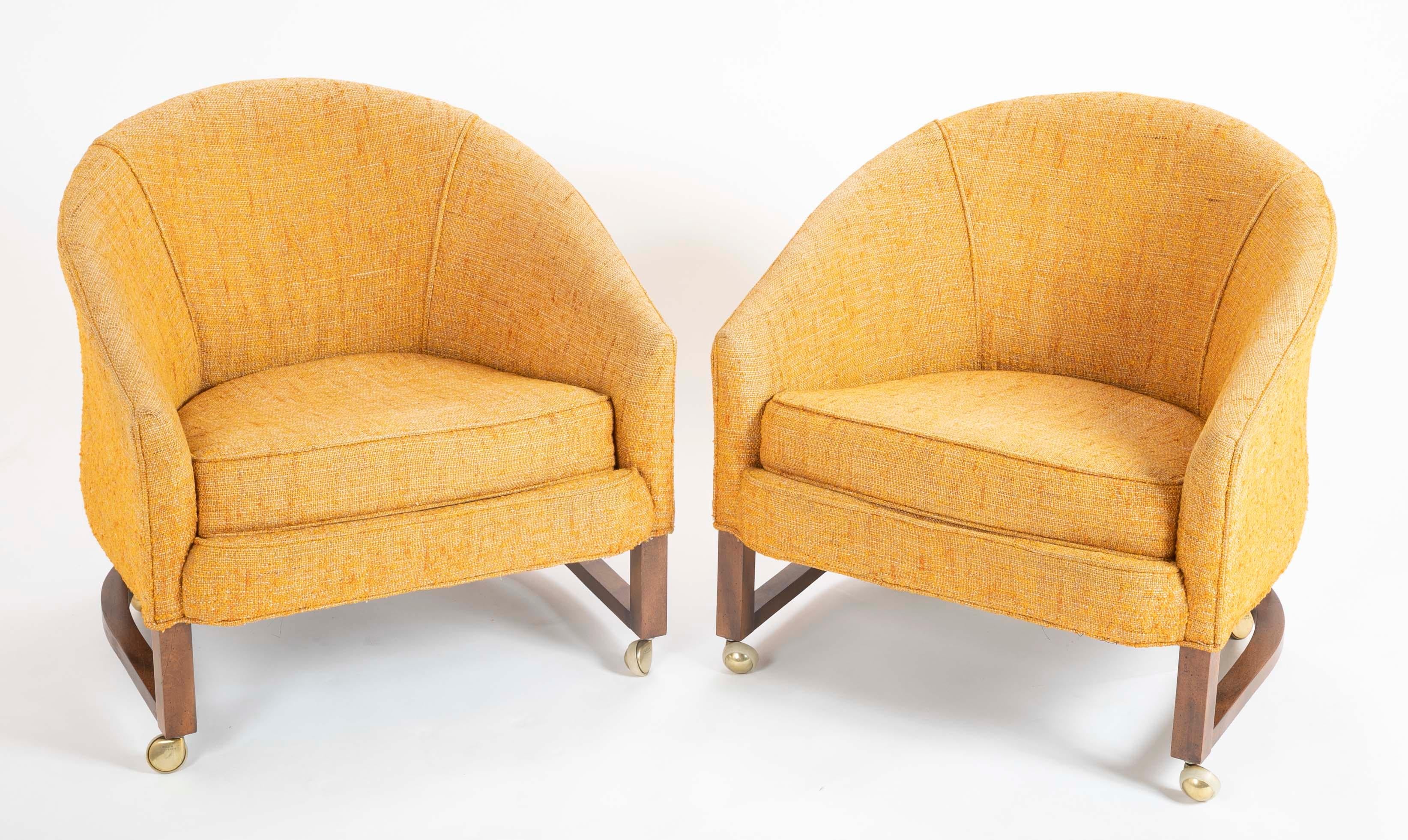 Mid-Century Modern Pair of Dunbar Barrel Back Lounge Chairs