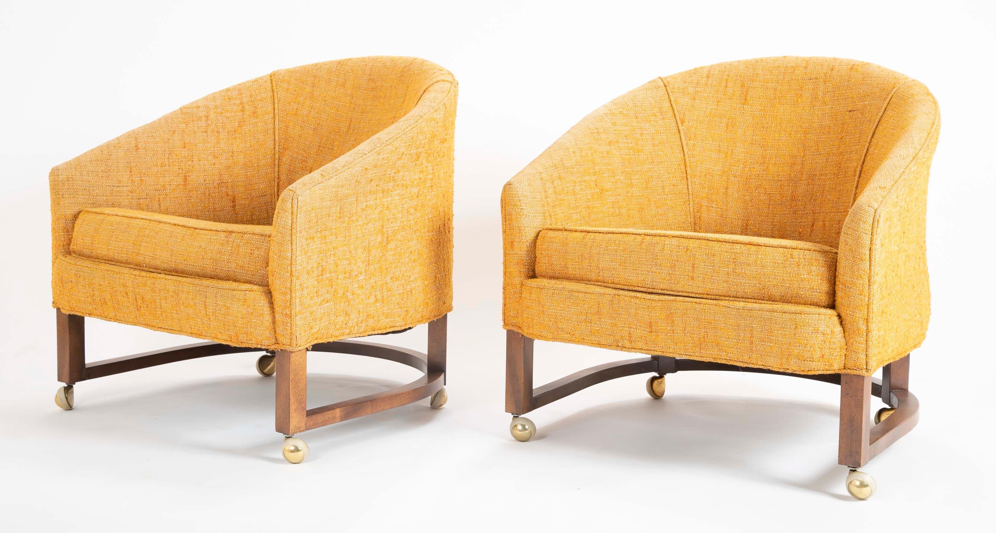 Mid-20th Century Pair of Dunbar Barrel Back Lounge Chairs