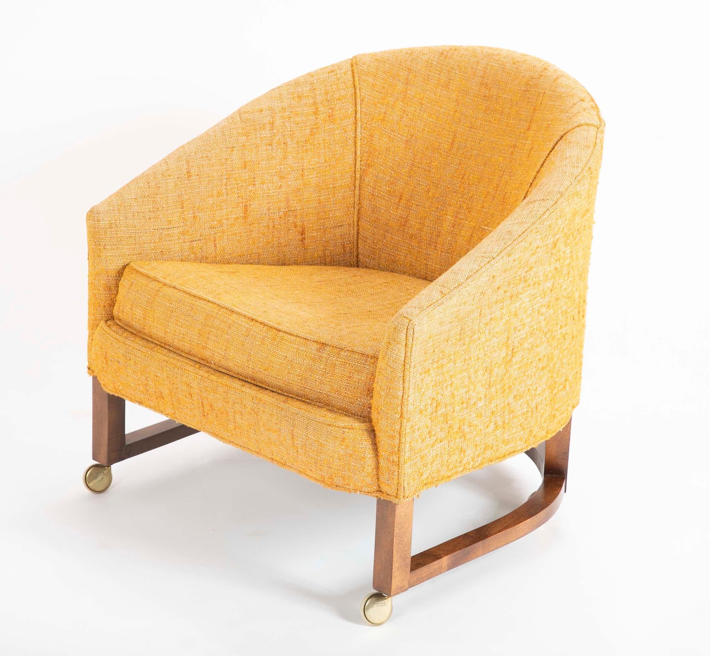 Fabric Pair of Dunbar Barrel Back Lounge Chairs