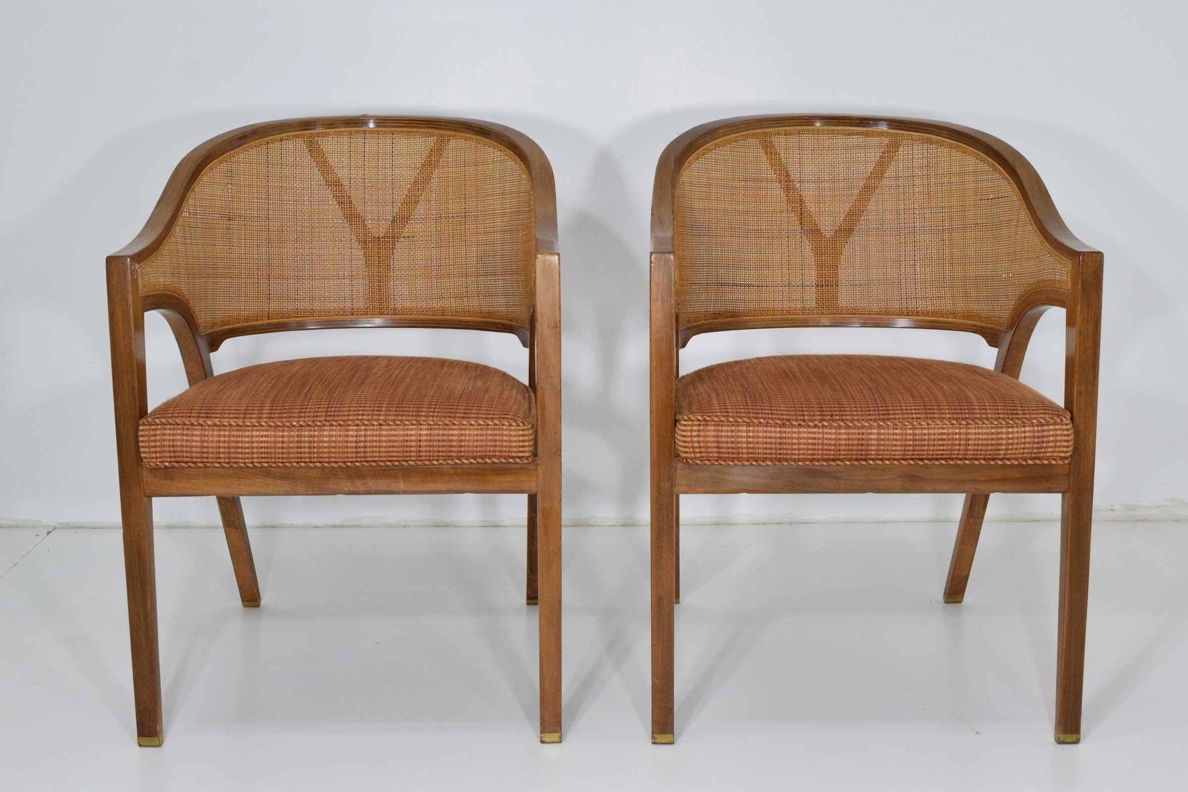 Beautiful cane back, brass shoes, layered bentwood, chair is amazingly comfortable and a Classic design by Edward Wormley for Dunbar.