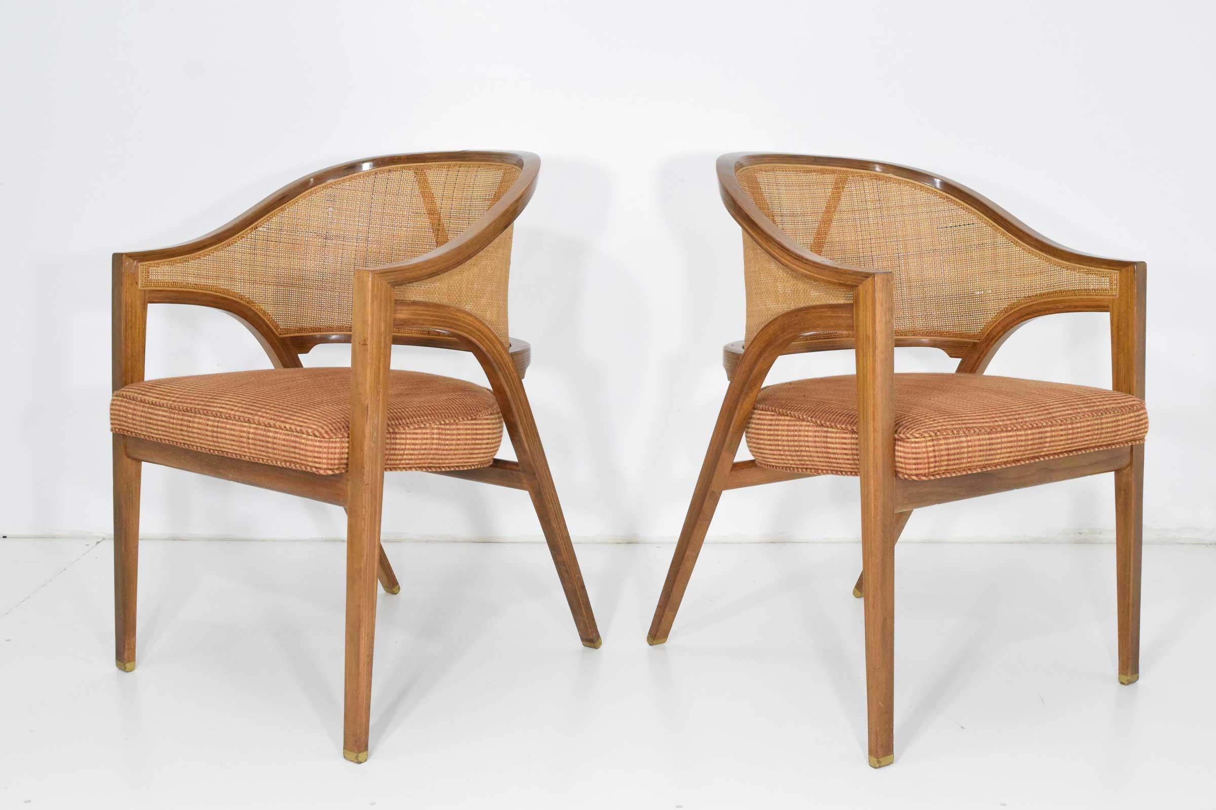 Mid-Century Modern Pair of Dunbar Cane Back Lounge Chairs by Edward Wormley