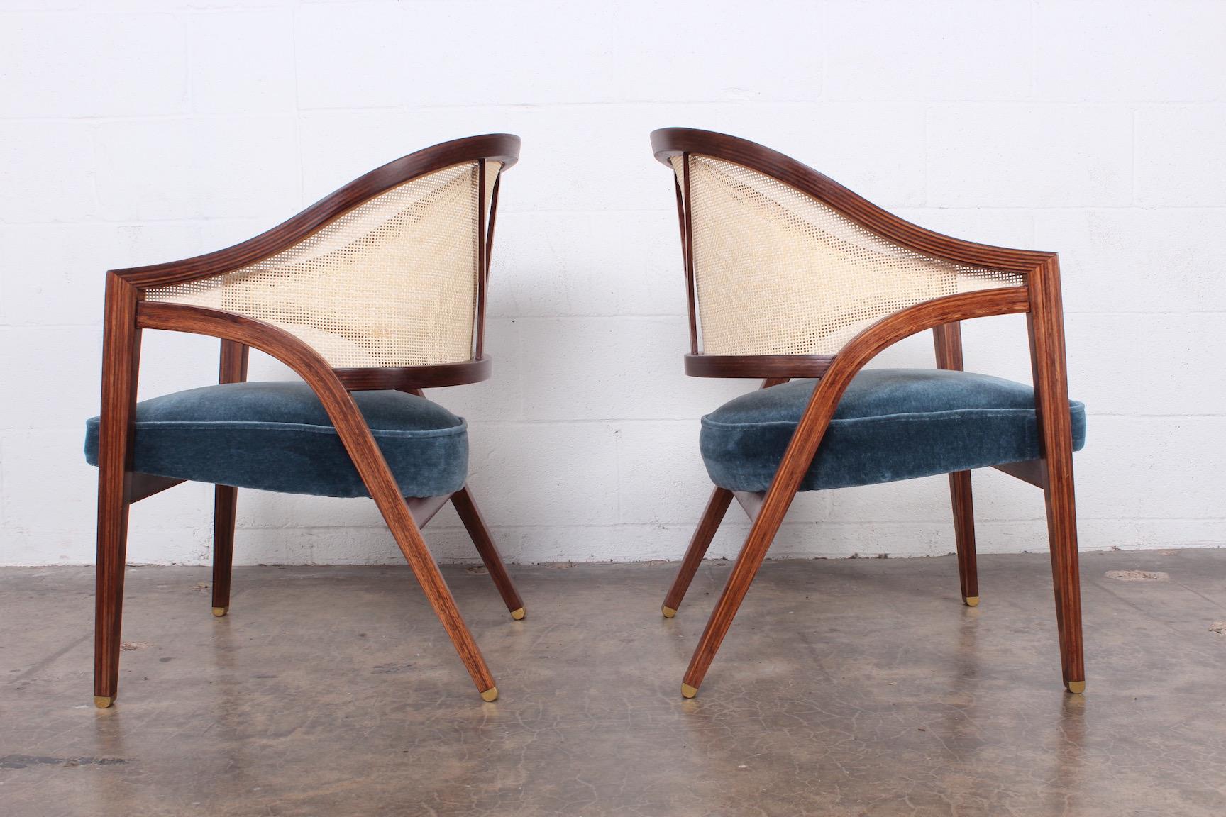 Pair of Dunbar Cane Back Lounge Chairs by Edward Wormley In Excellent Condition In Dallas, TX
