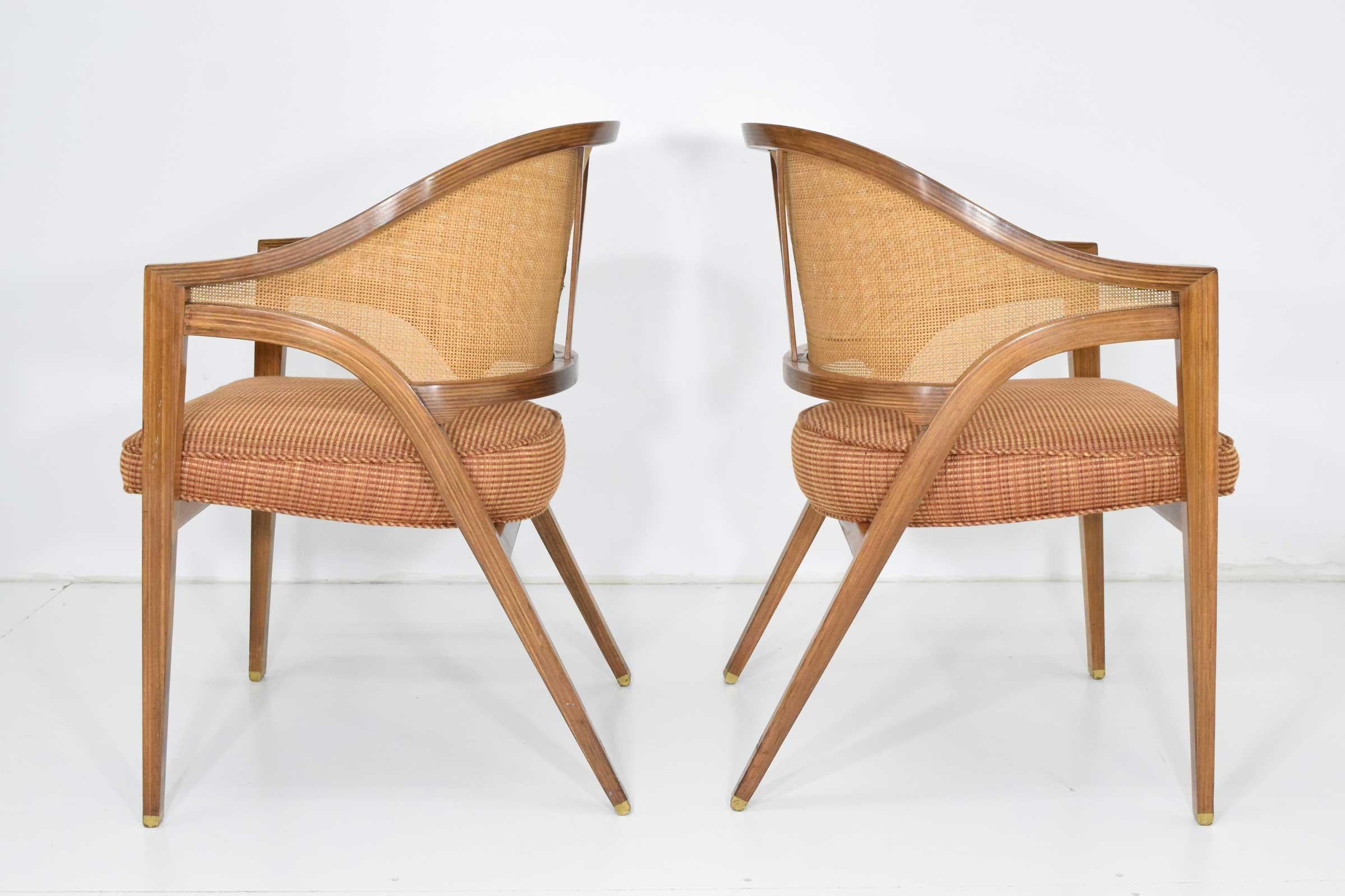 American Pair of Dunbar Cane Back Lounge Chairs by Edward Wormley