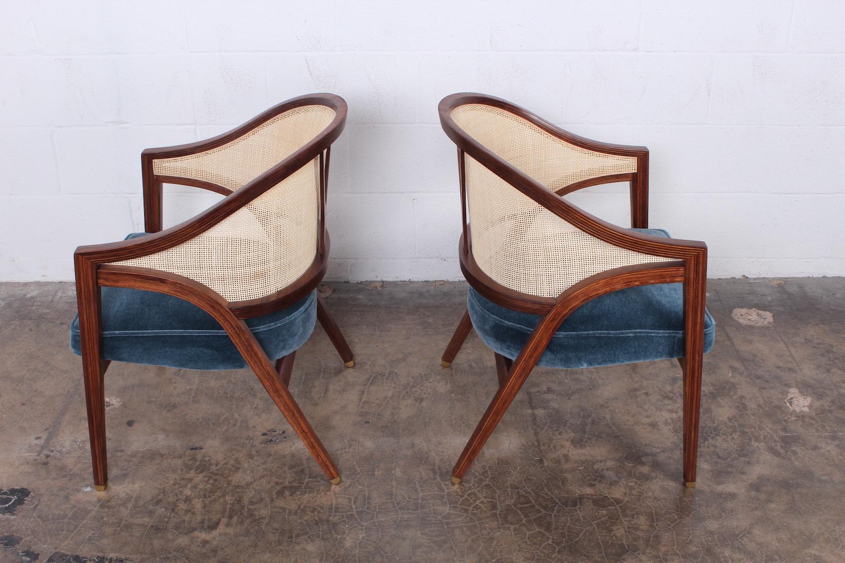 Mid-20th Century Pair of Dunbar Cane Back Lounge Chairs by Edward Wormley