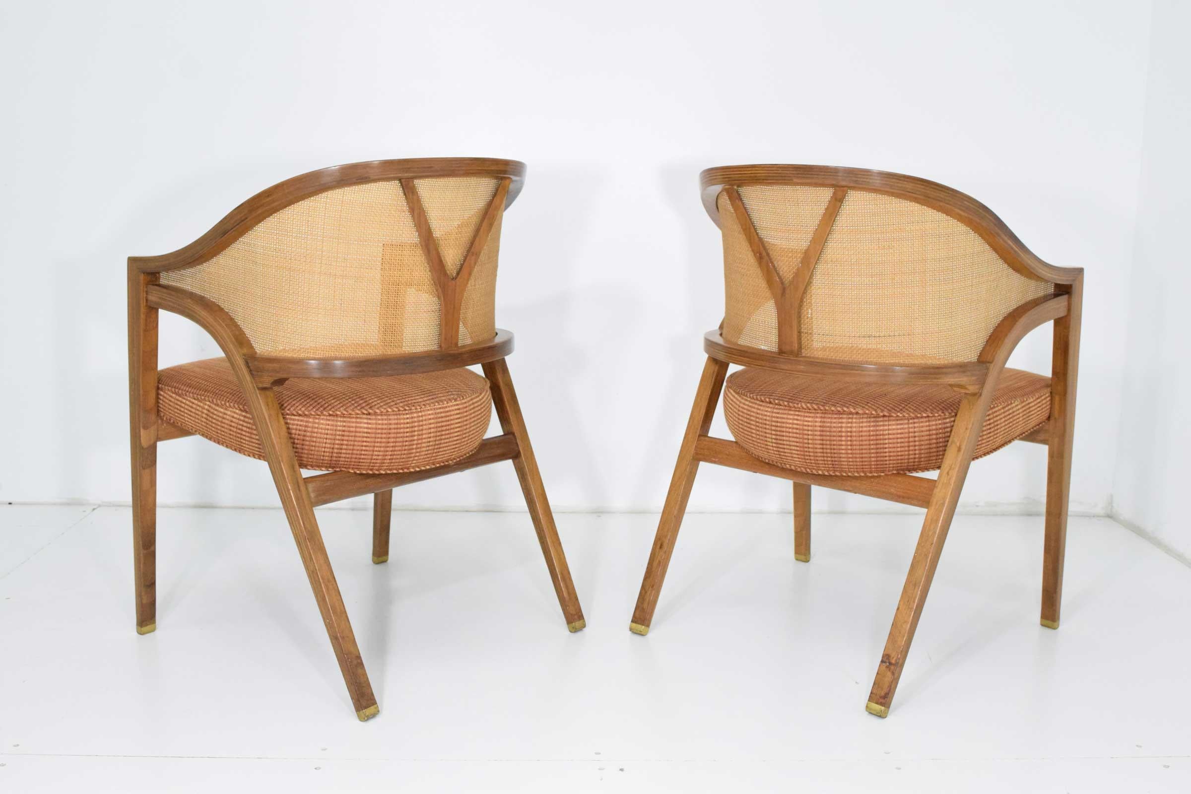 Pair of Dunbar Cane Back Lounge Chairs by Edward Wormley In Good Condition In Dallas, TX