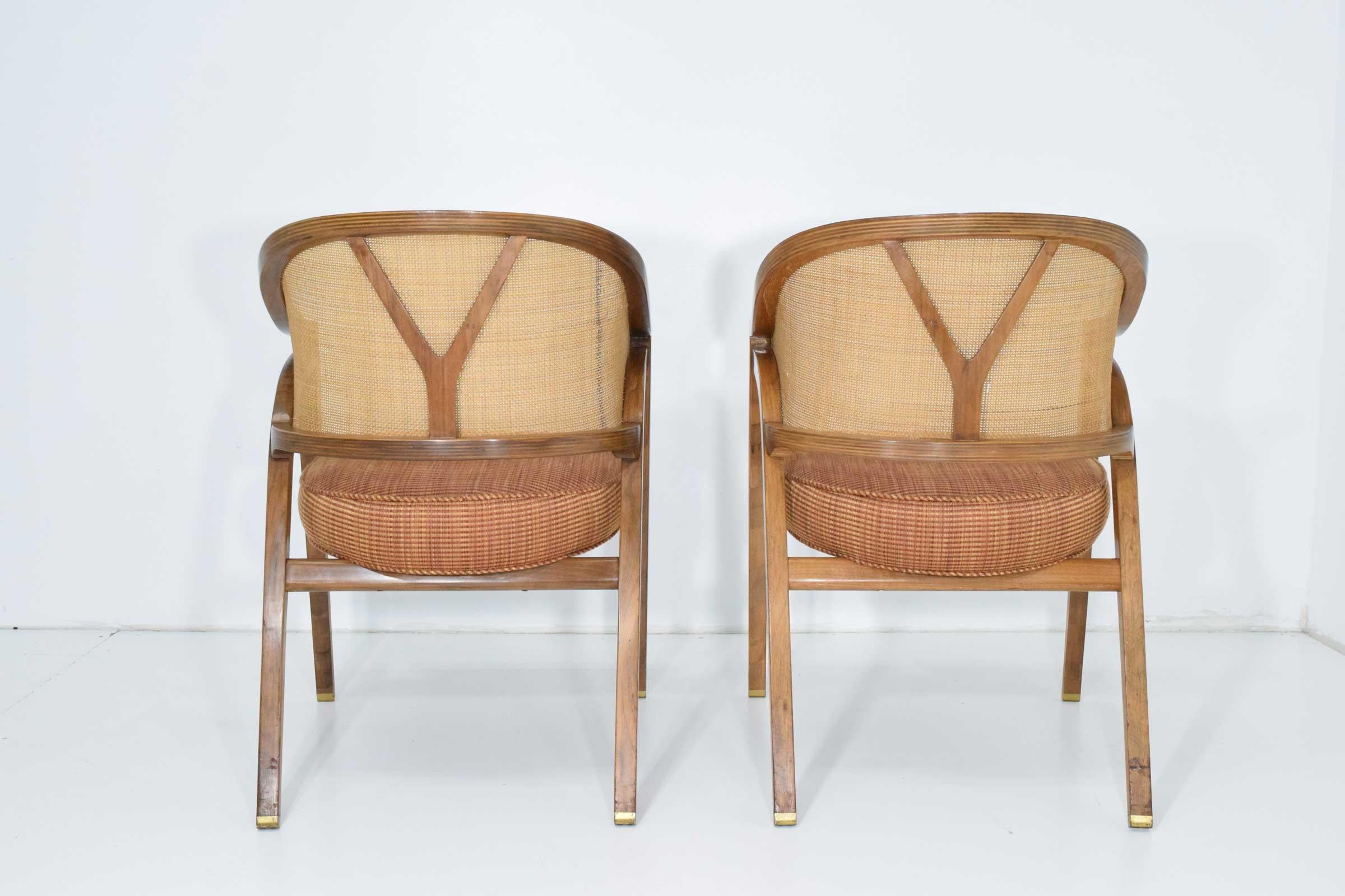 20th Century Pair of Dunbar Cane Back Lounge Chairs by Edward Wormley