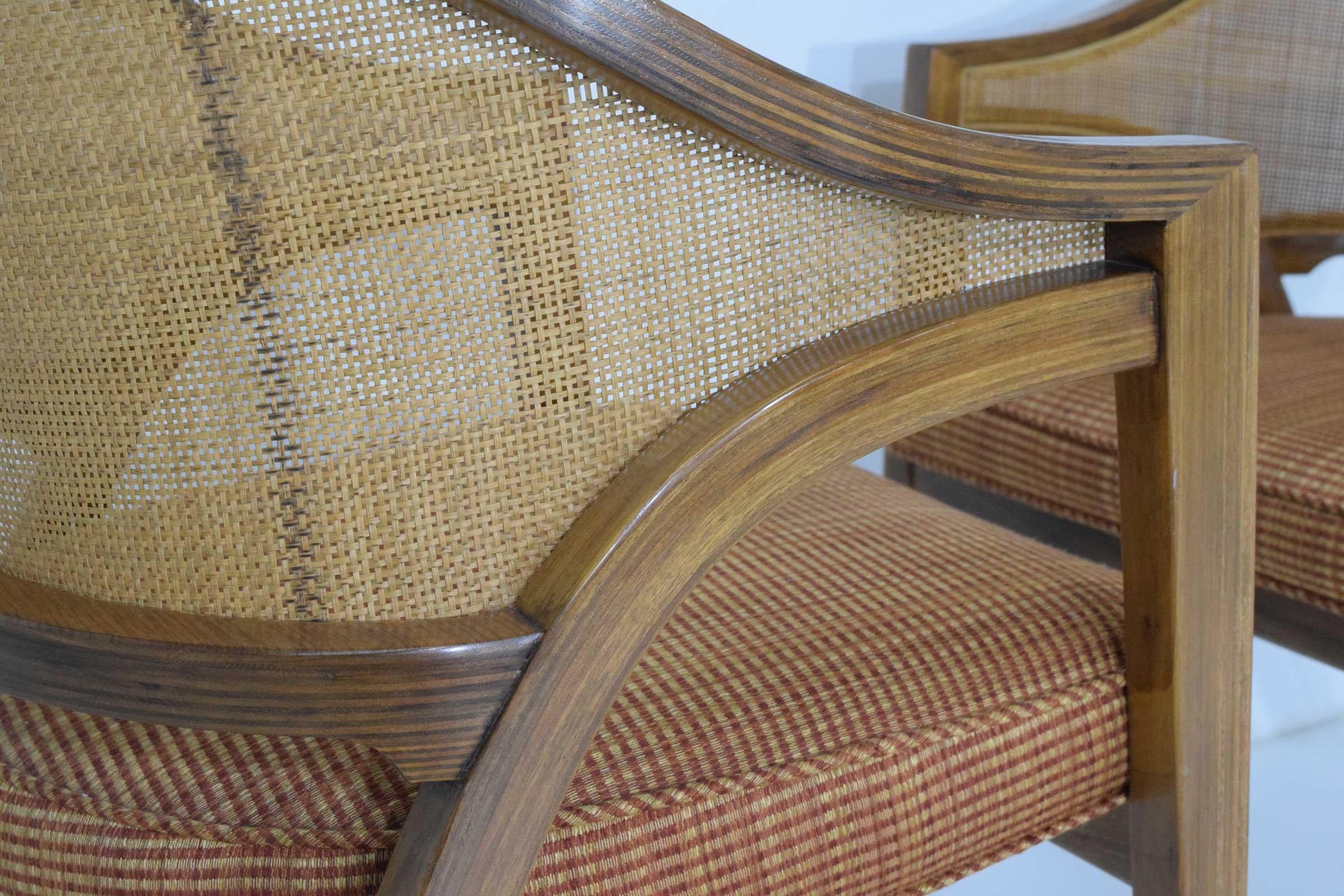 Upholstery Pair of Dunbar Cane Back Lounge Chairs by Edward Wormley