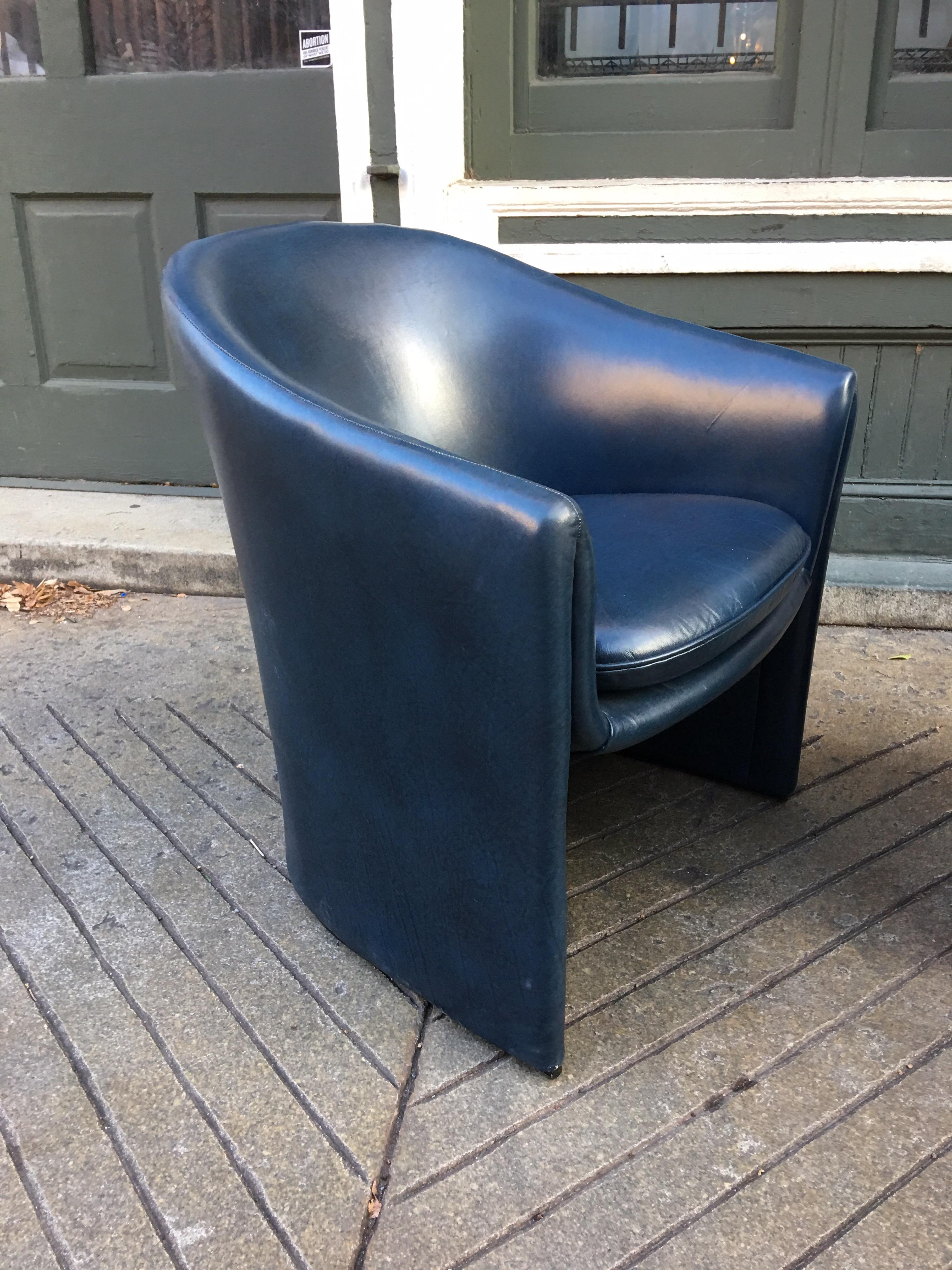 Mid-Century Modern Pair of Dunbar Chairs in Dark Blue Vinyl