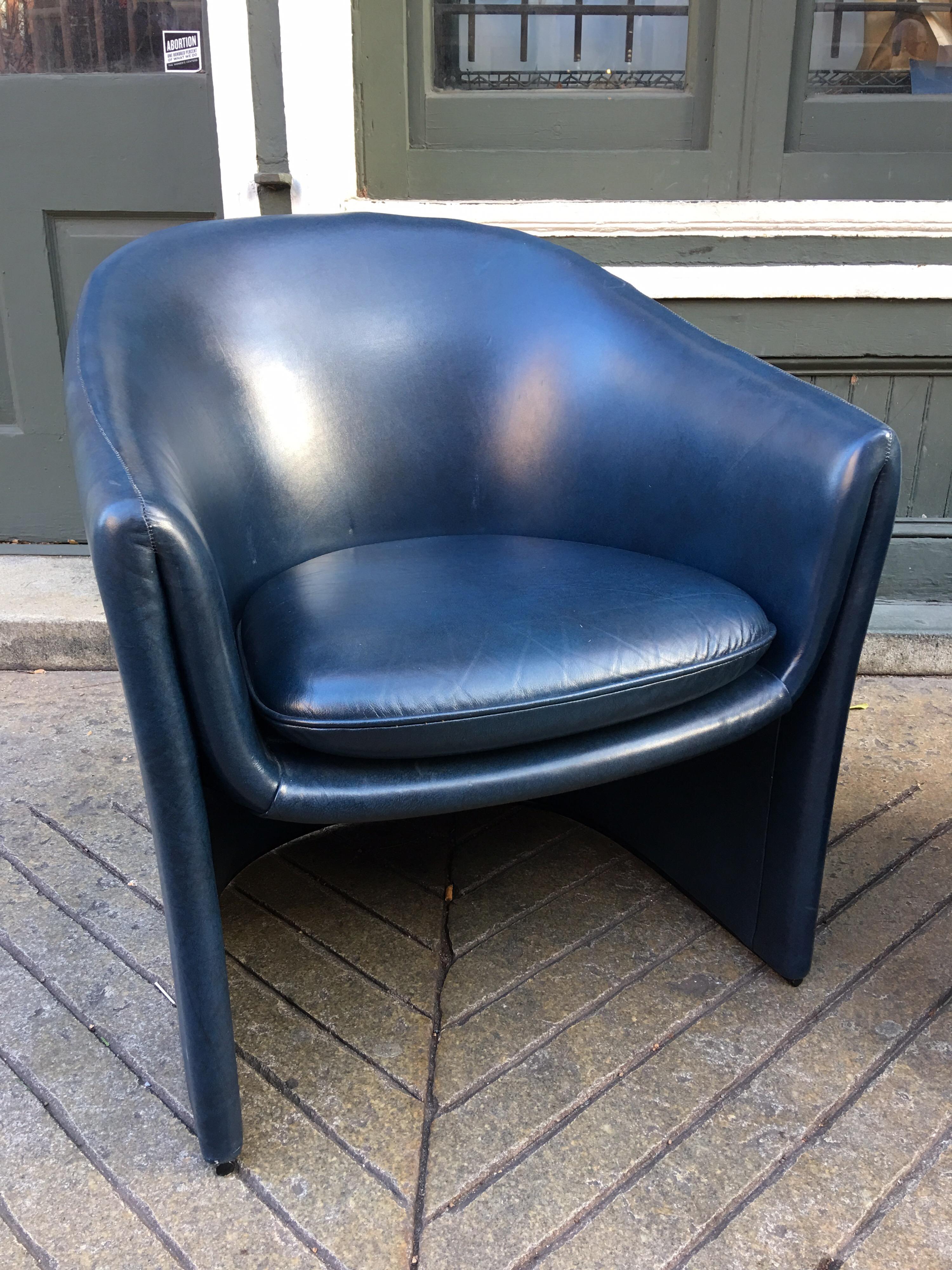 American Pair of Dunbar Chairs in Dark Blue Vinyl