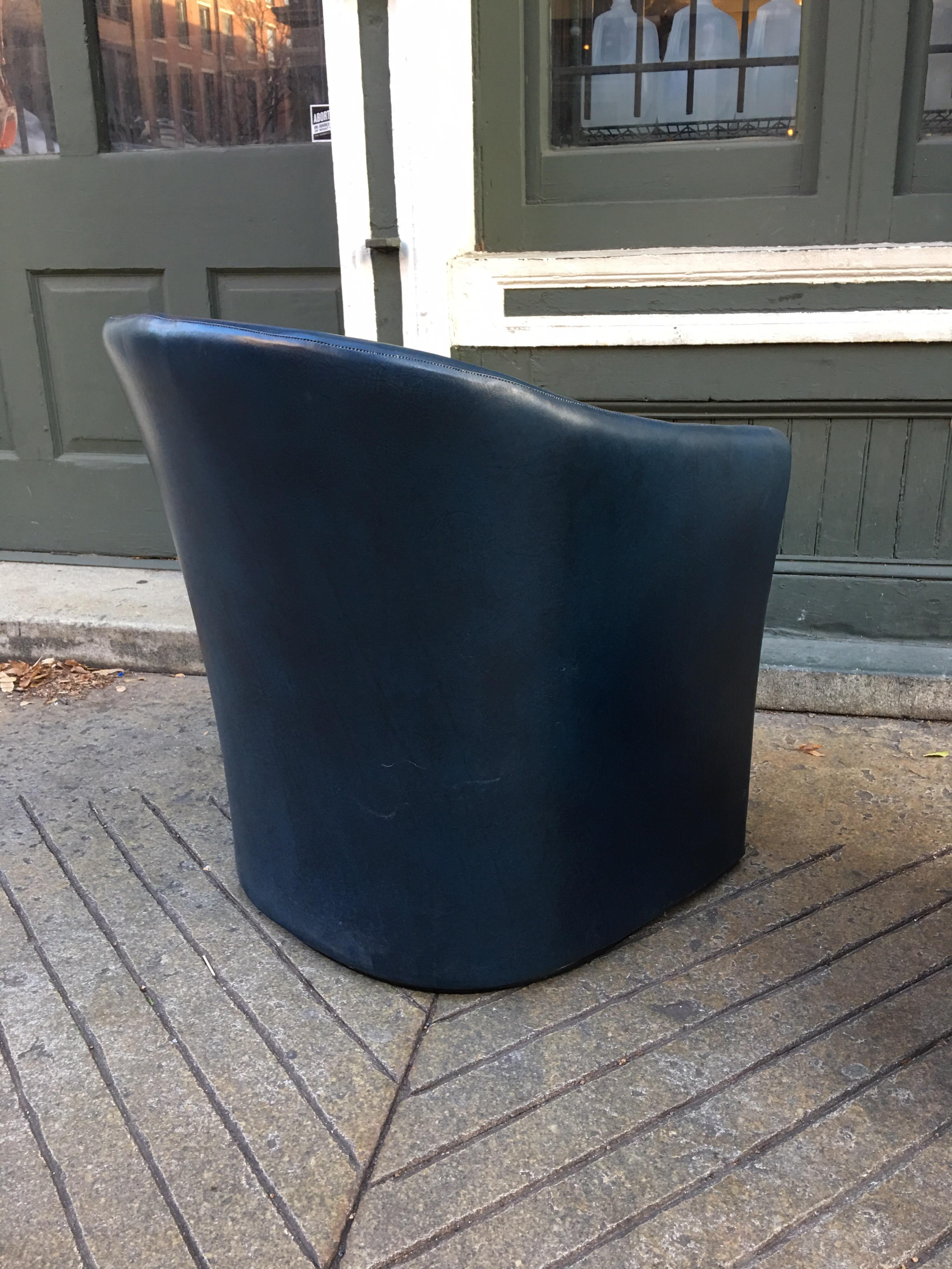 Late 20th Century Pair of Dunbar Chairs in Dark Blue Vinyl