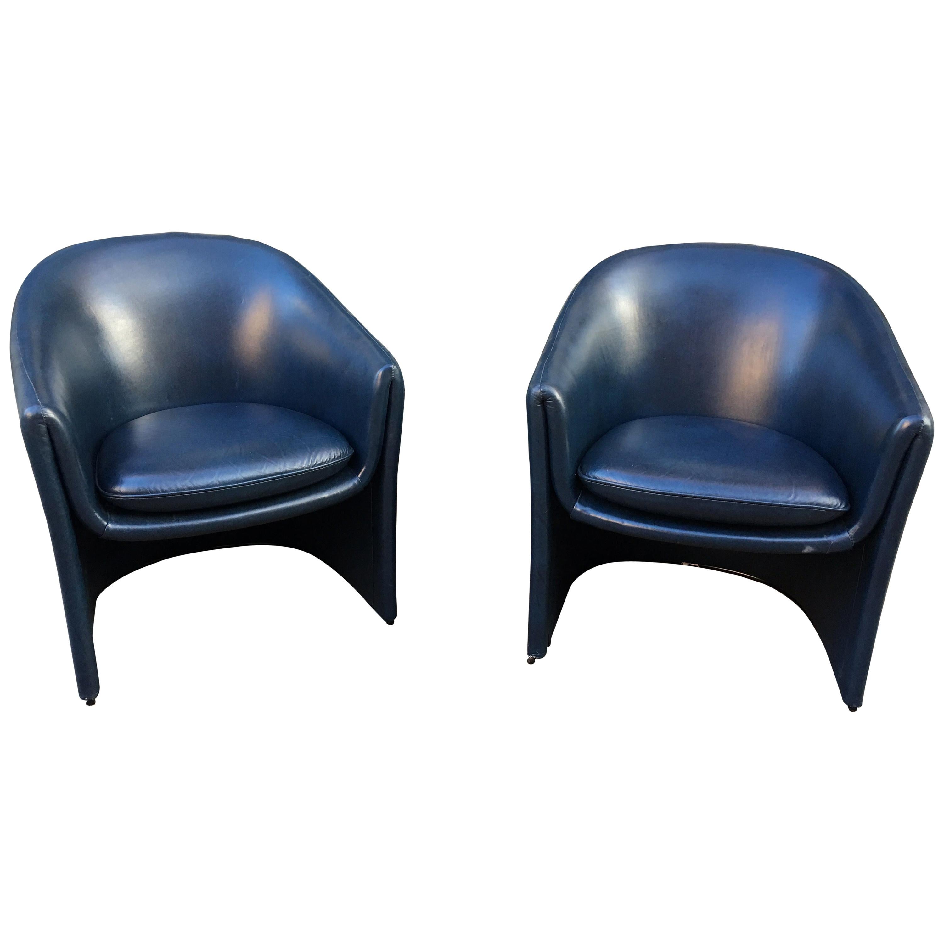 Pair of Dunbar Chairs in Dark Blue Vinyl