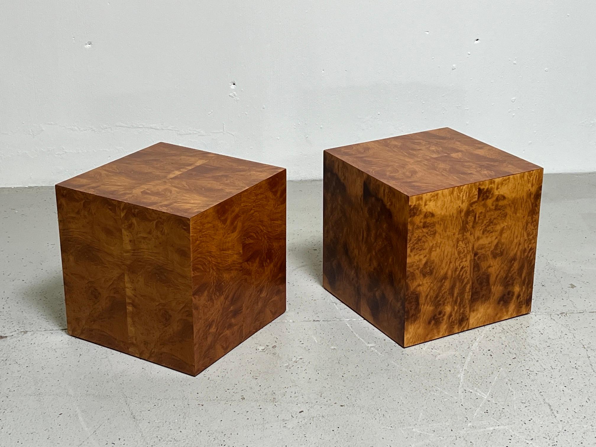 Burl Pair of Dunbar Cube Tables by Edward Wormley