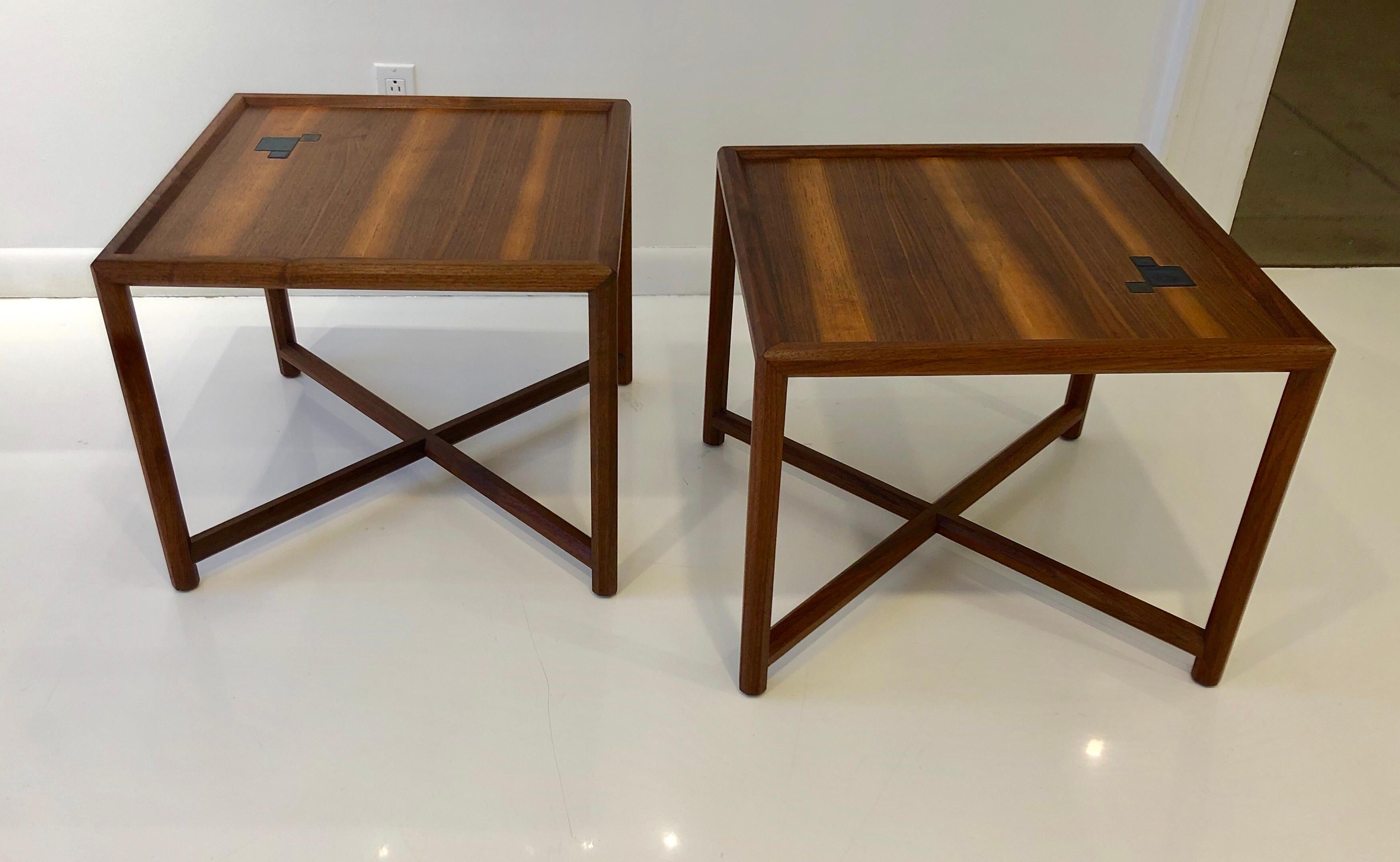American Pair of Dunbar Janus End Tables with Tiffany Tiles
