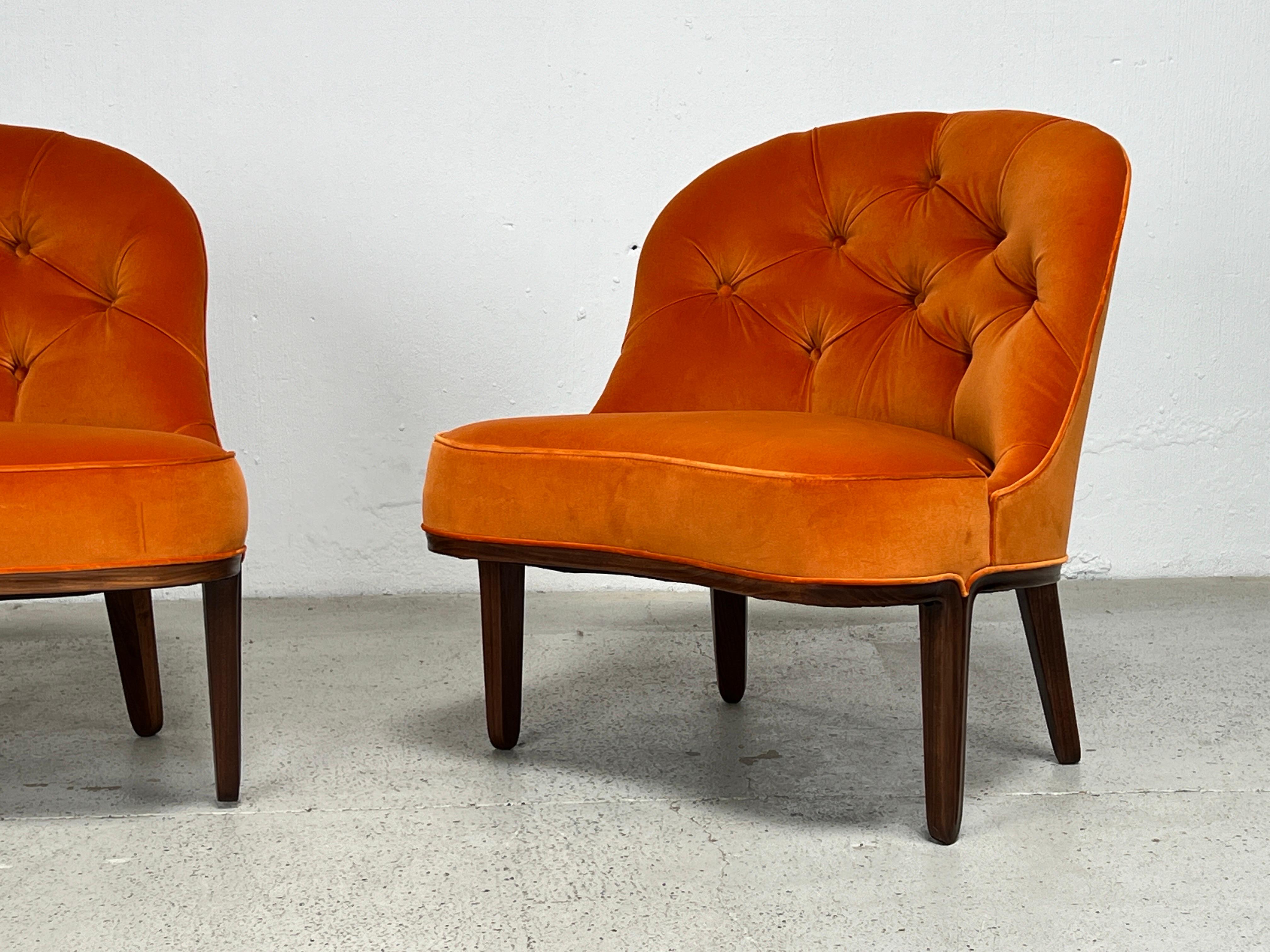 Walnut Pair of Dunbar Janus Slipper Chairs by Edward Wormley For Sale