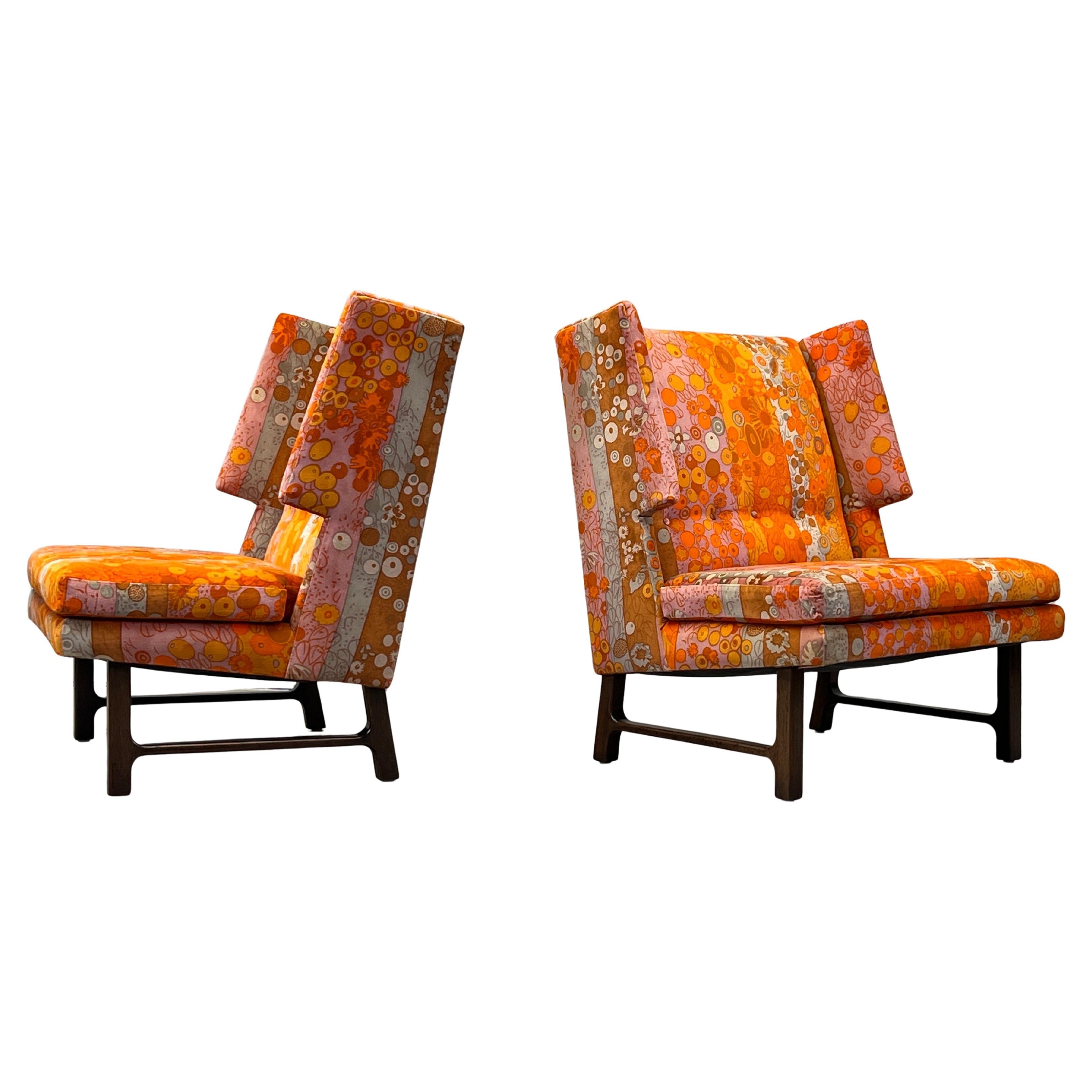 Pair of Dunbar Lounge Chairs by Edward Wormley in Jack Lenor Larsen Fabric