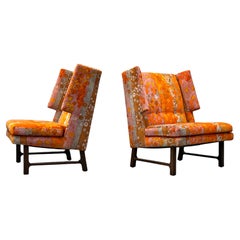 Pair of Dunbar Lounge Chairs by Edward Wormley in Jack Lenor Larsen Fabric