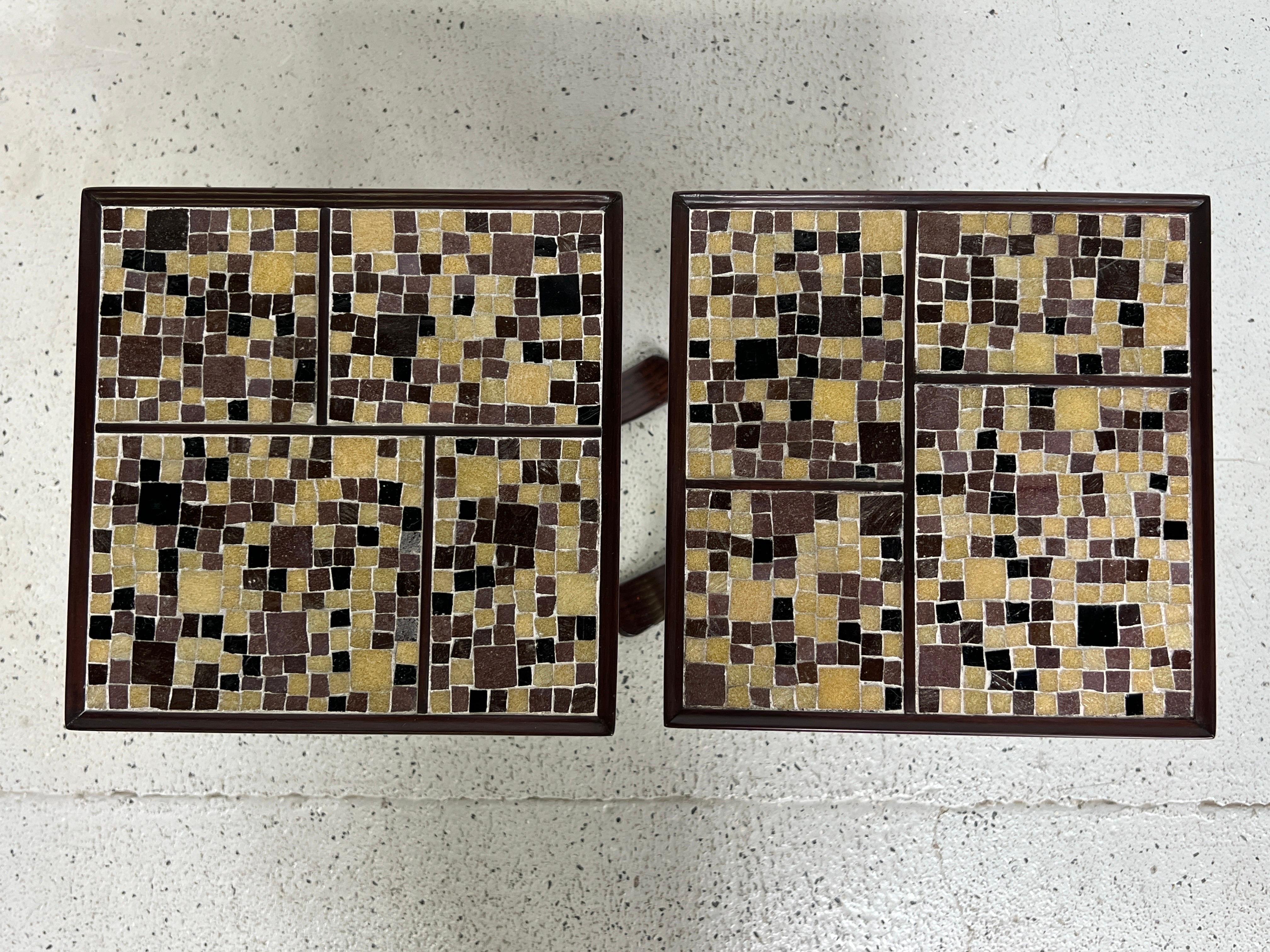 Mid-20th Century Pair of Dunbar Side Tables by Murano Glass Mosaic Tiles 