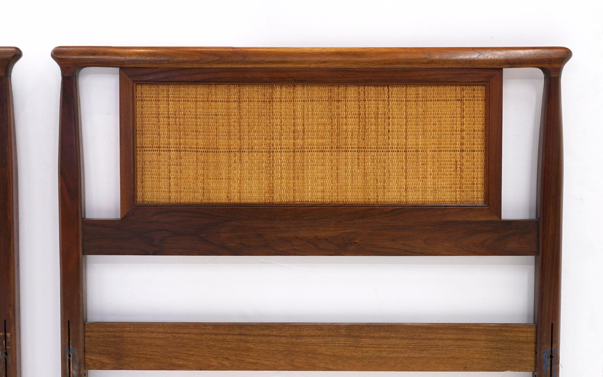 Mid-Century Modern Pair of Dunbar Single Headboards in Walnut and Cane by Edward Wormley For Sale