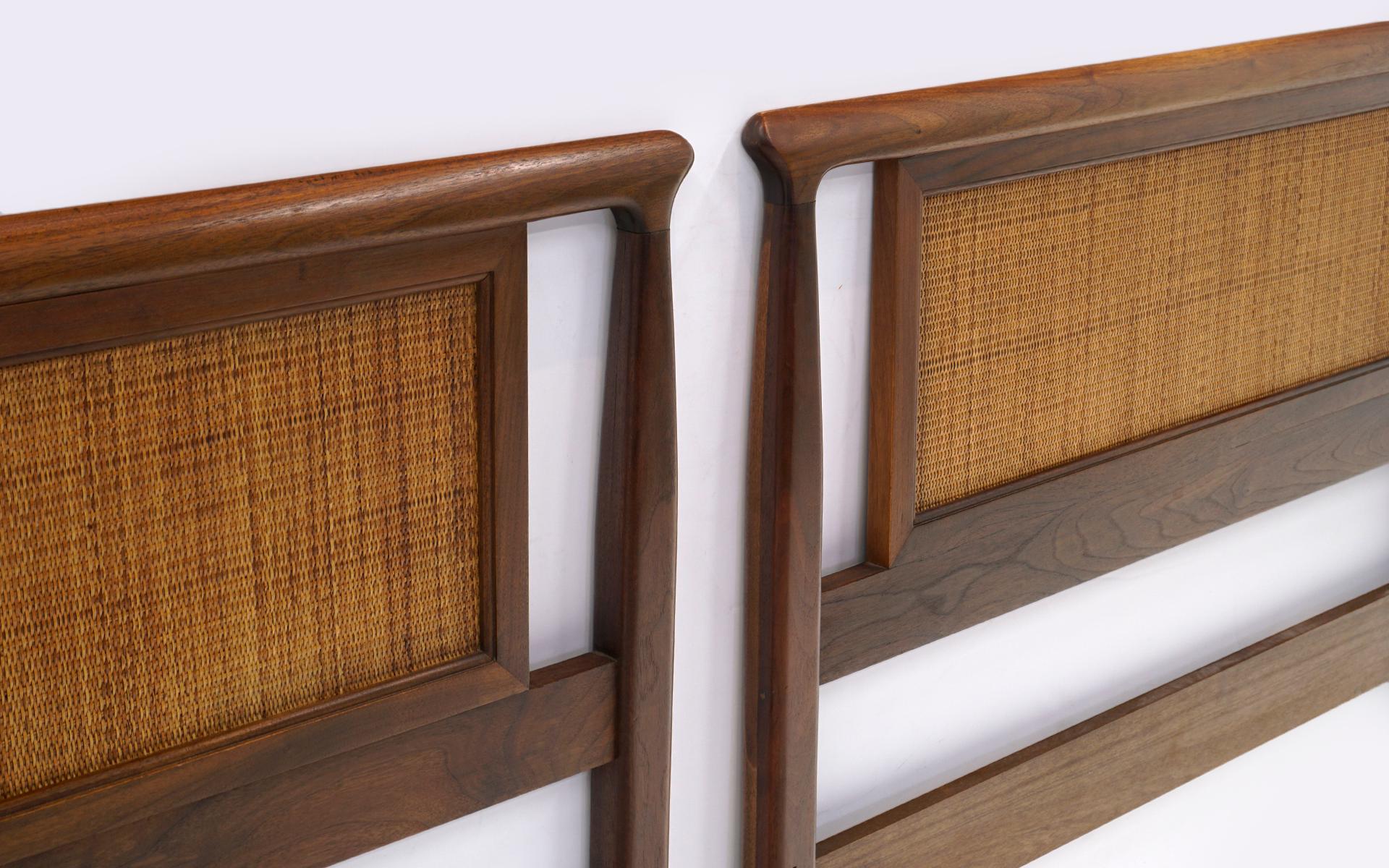 American Pair of Dunbar Single Headboards in Walnut and Cane by Edward Wormley For Sale