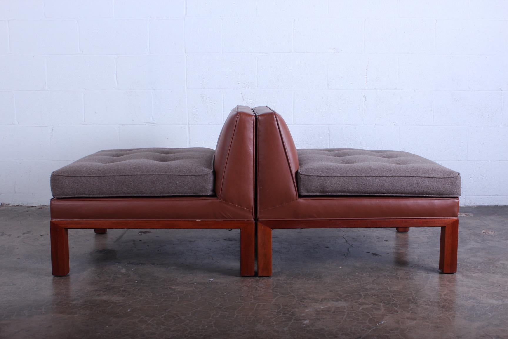 Leather Pair of Dunbar Slipper Chairs by Edward Wormley For Sale