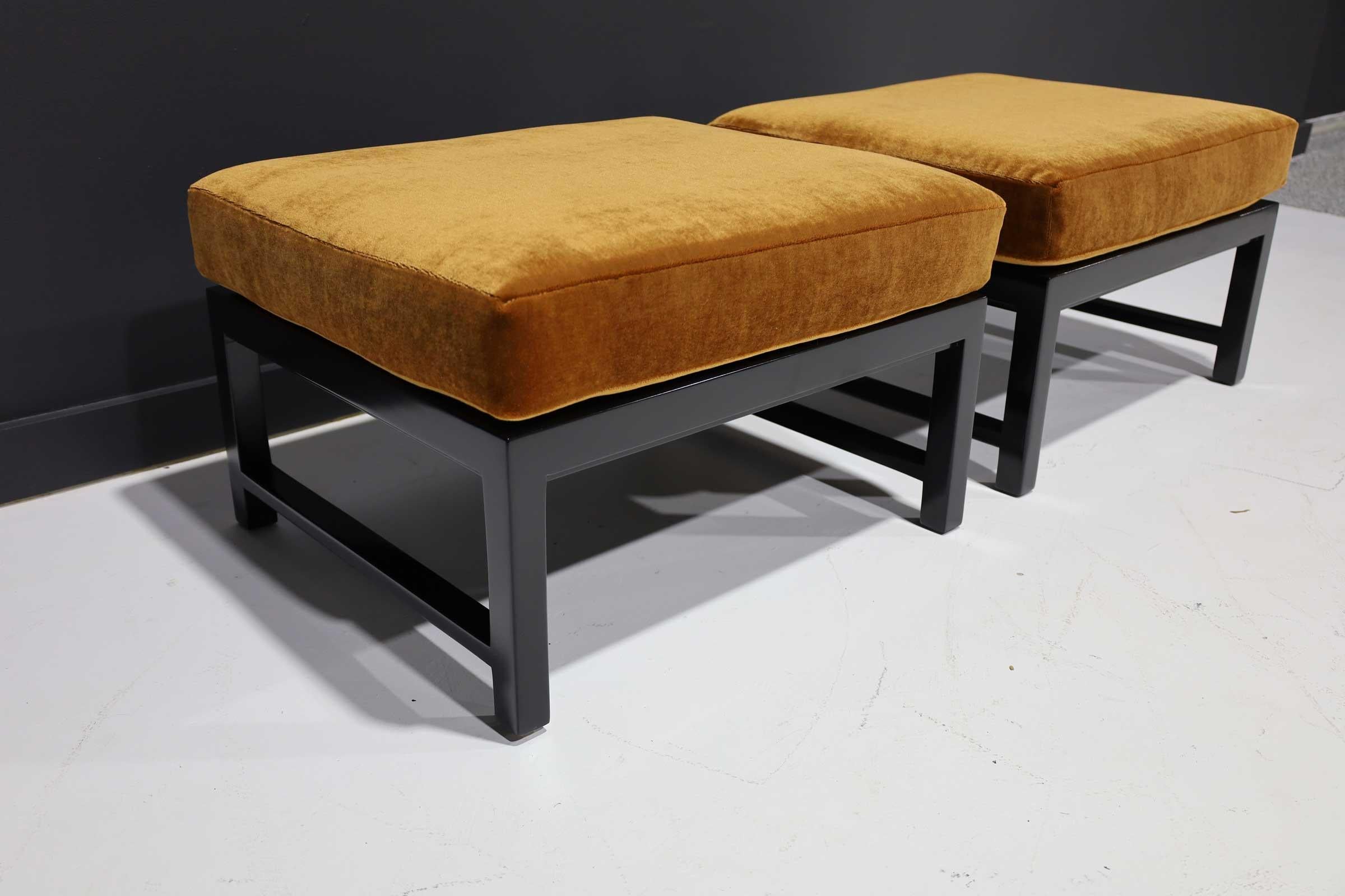 Pair of Dunbar Stools or Ottomans in Nutmeg/Rust Mohair In Good Condition For Sale In Dallas, TX