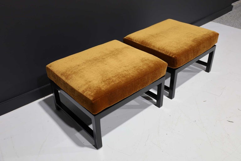 Pair of Dunbar Stools or Ottomans in Nutmeg/Rust Mohair For Sale at 1stDibs