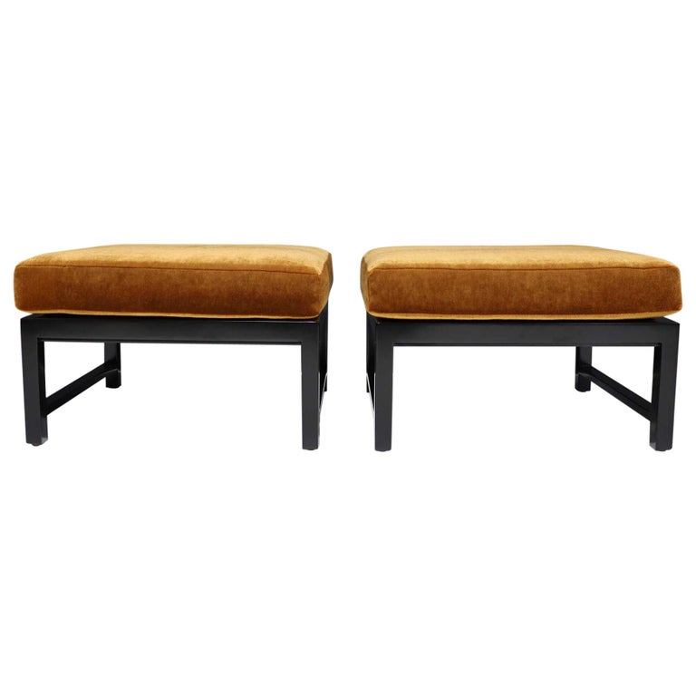 Pair of Dunbar Stools or Ottomans in Nutmeg/Rust Mohair For Sale at 1stDibs
