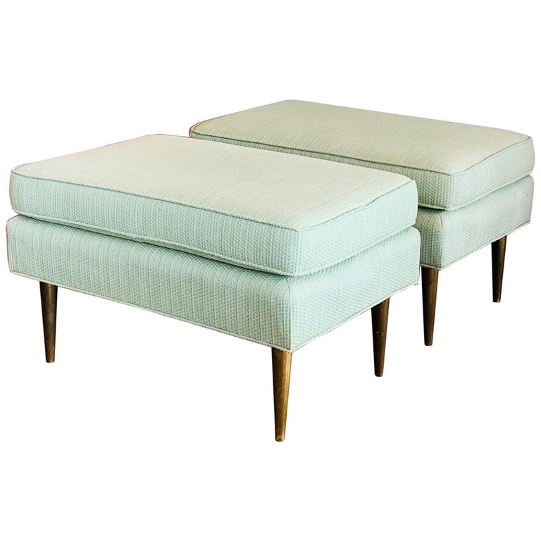 Pair of Dunbar Style Ottomans with Brass Legs For Sale at 1stDibs
