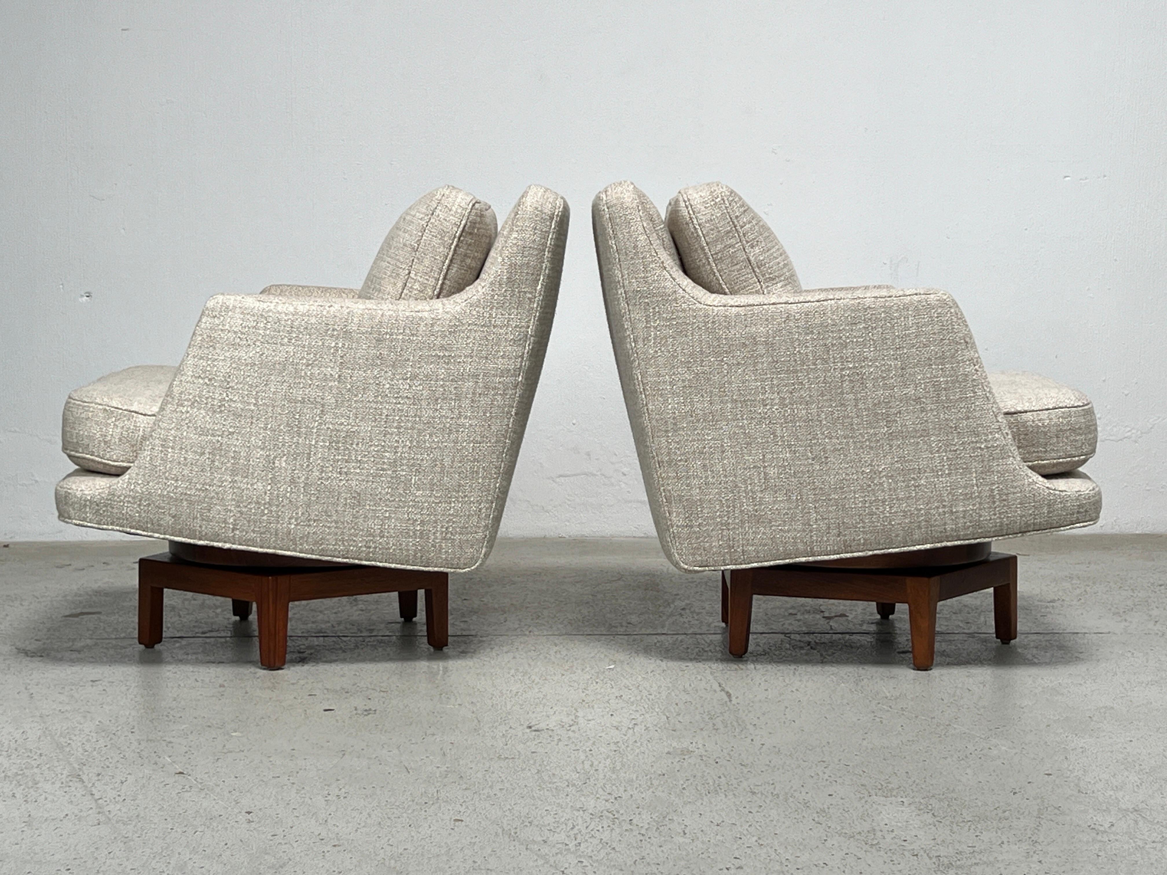 Mid-20th Century Pair of Dunbar Swivel Chairs by Edward Wormley  For Sale