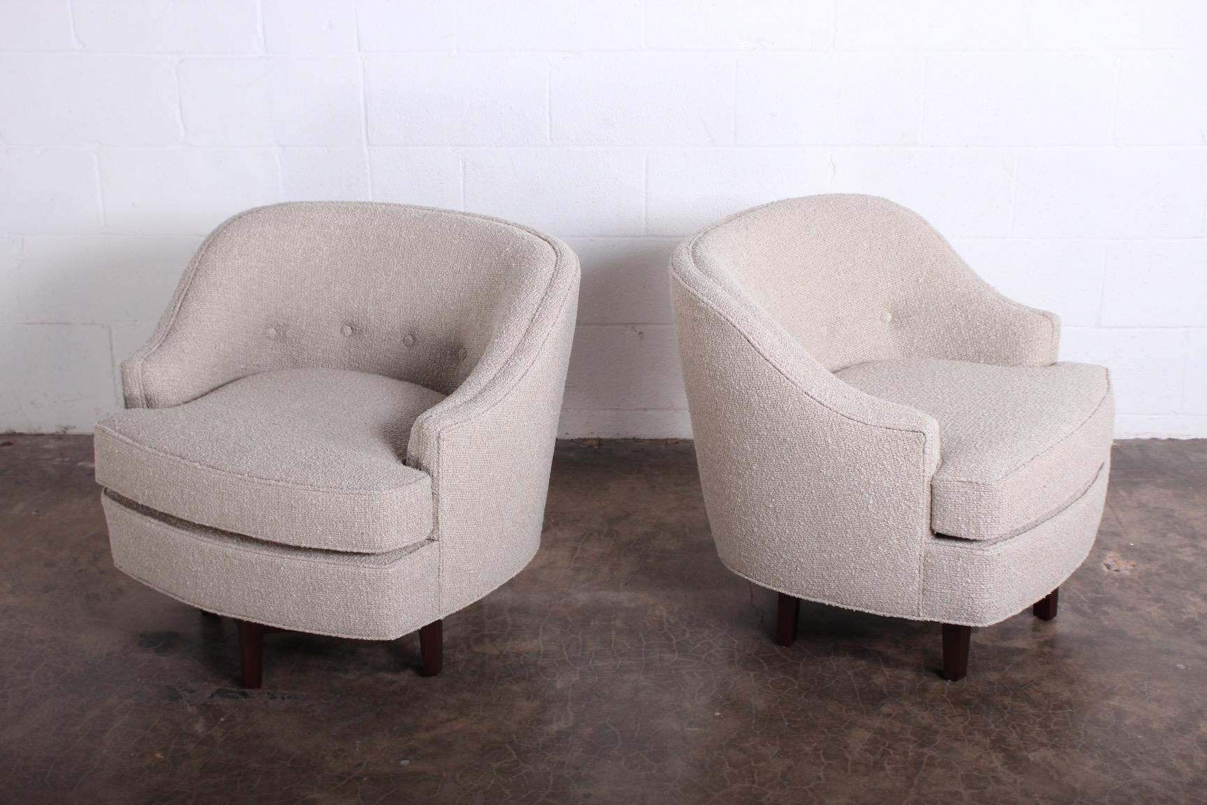 Fabric Pair of Dunbar Swivel Chairs by Edward Wormley