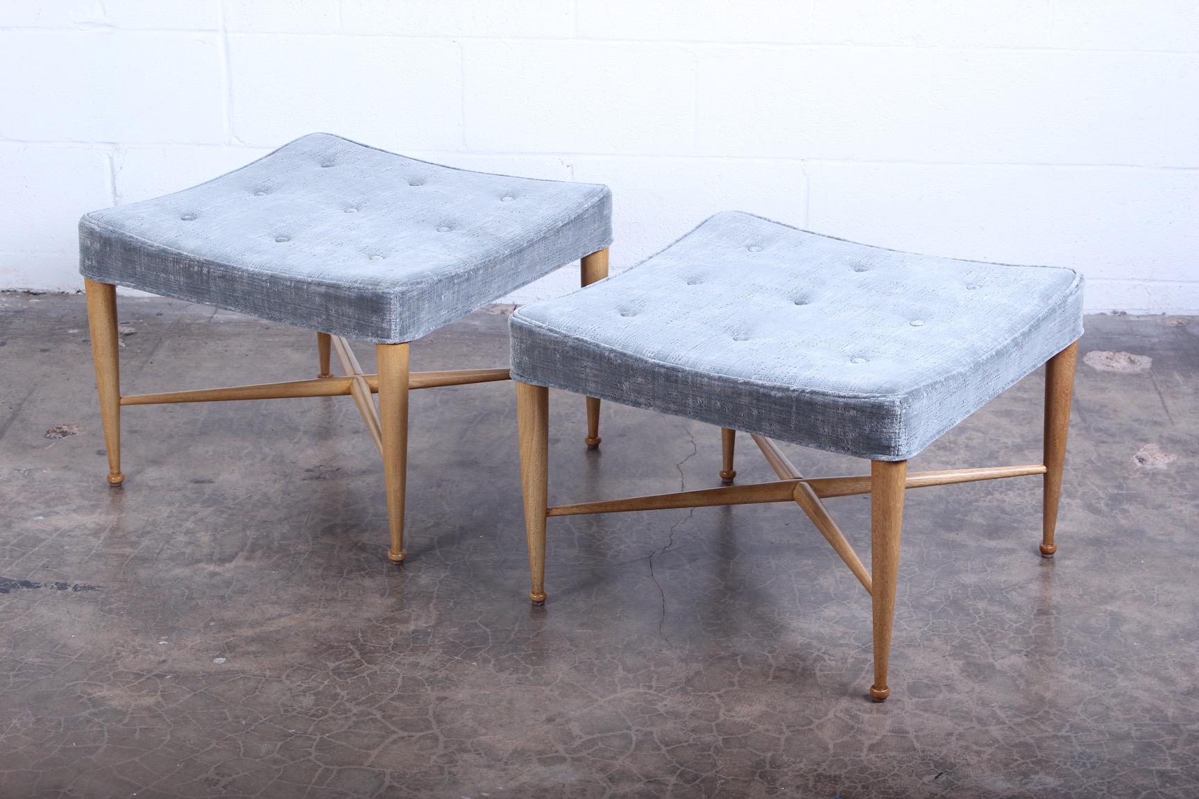 Mid-20th Century Pair of Dunbar Thebes Stools by Edward Wormley