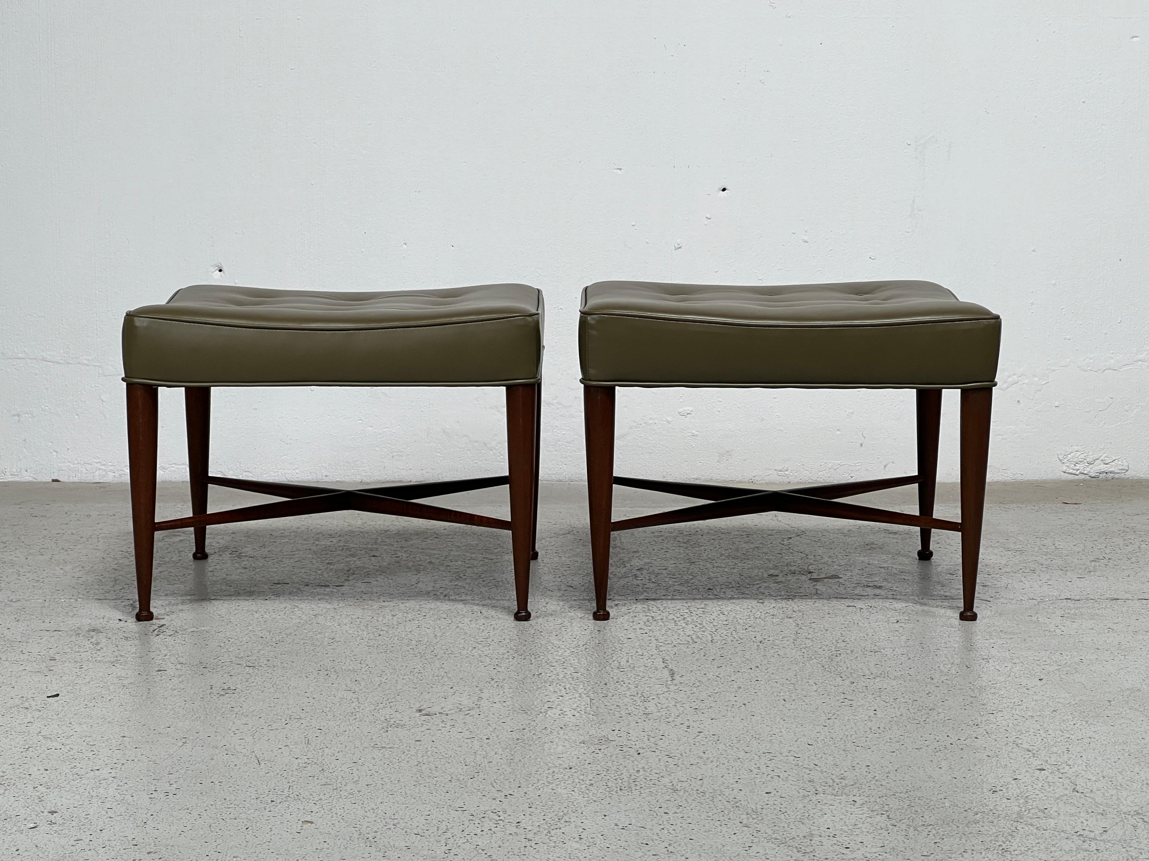 Leather Pair of Dunbar Thebes Stools by Edward Wormley For Sale
