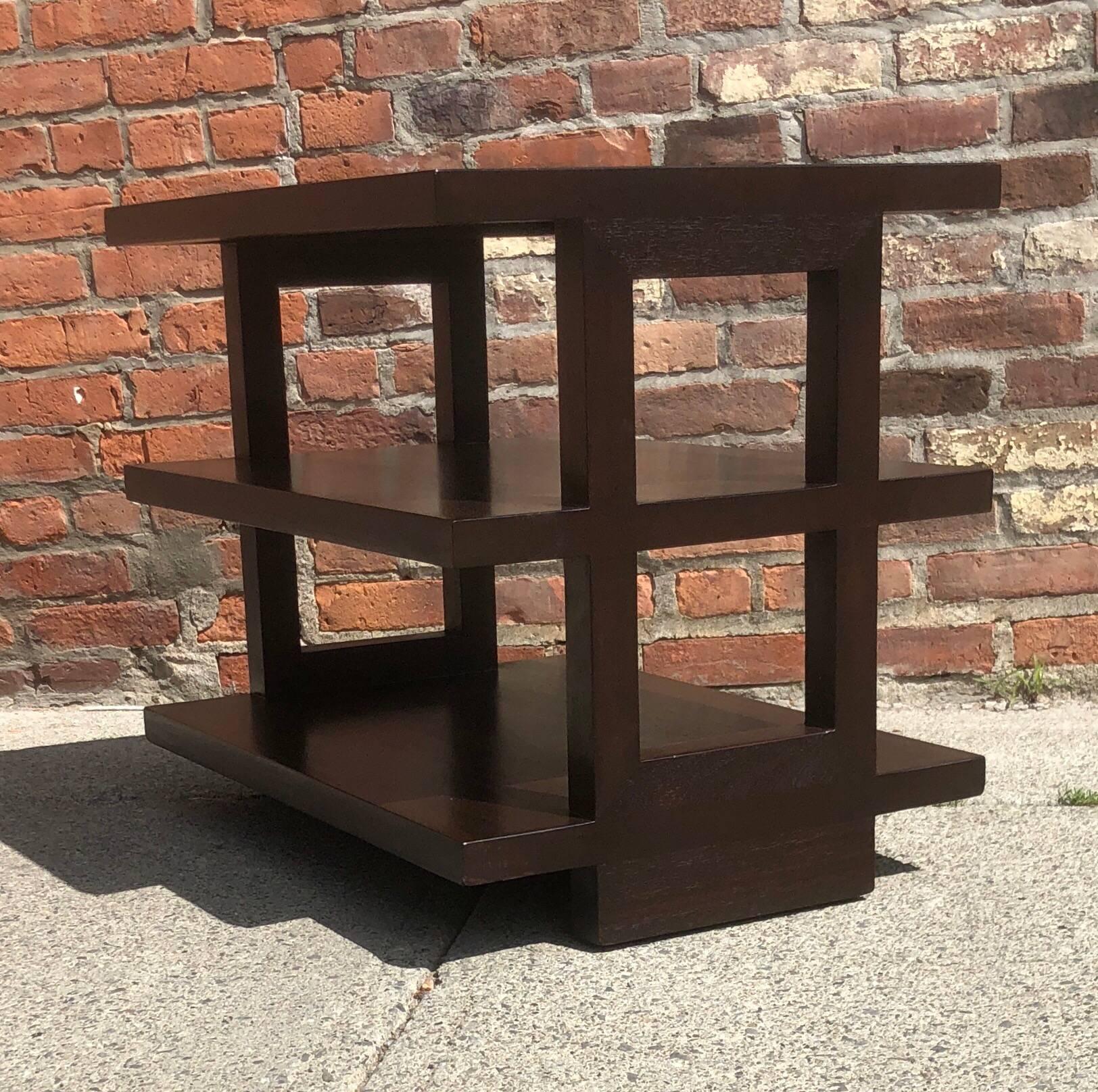 Pair of Dunbar Three-Tier Walnut End Tables In Good Condition In Brooklyn, NY