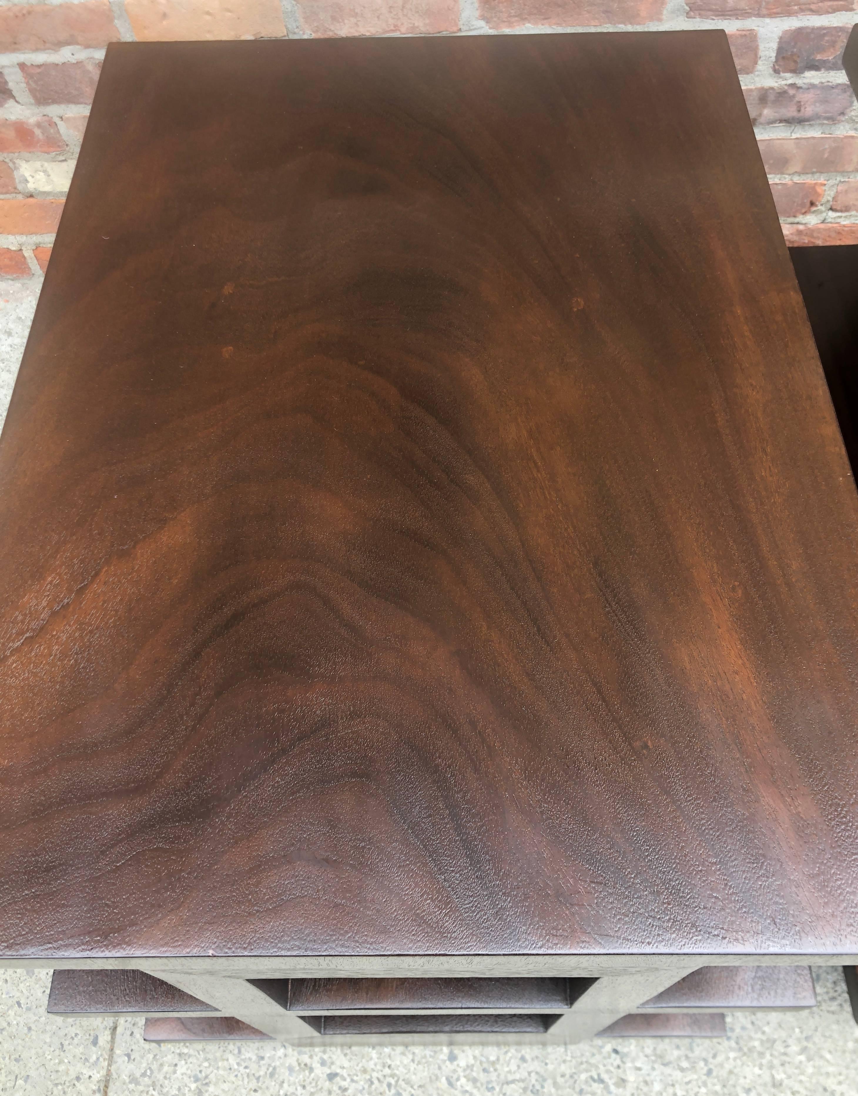 Mid-20th Century Pair of Dunbar Three-Tier Walnut End Tables