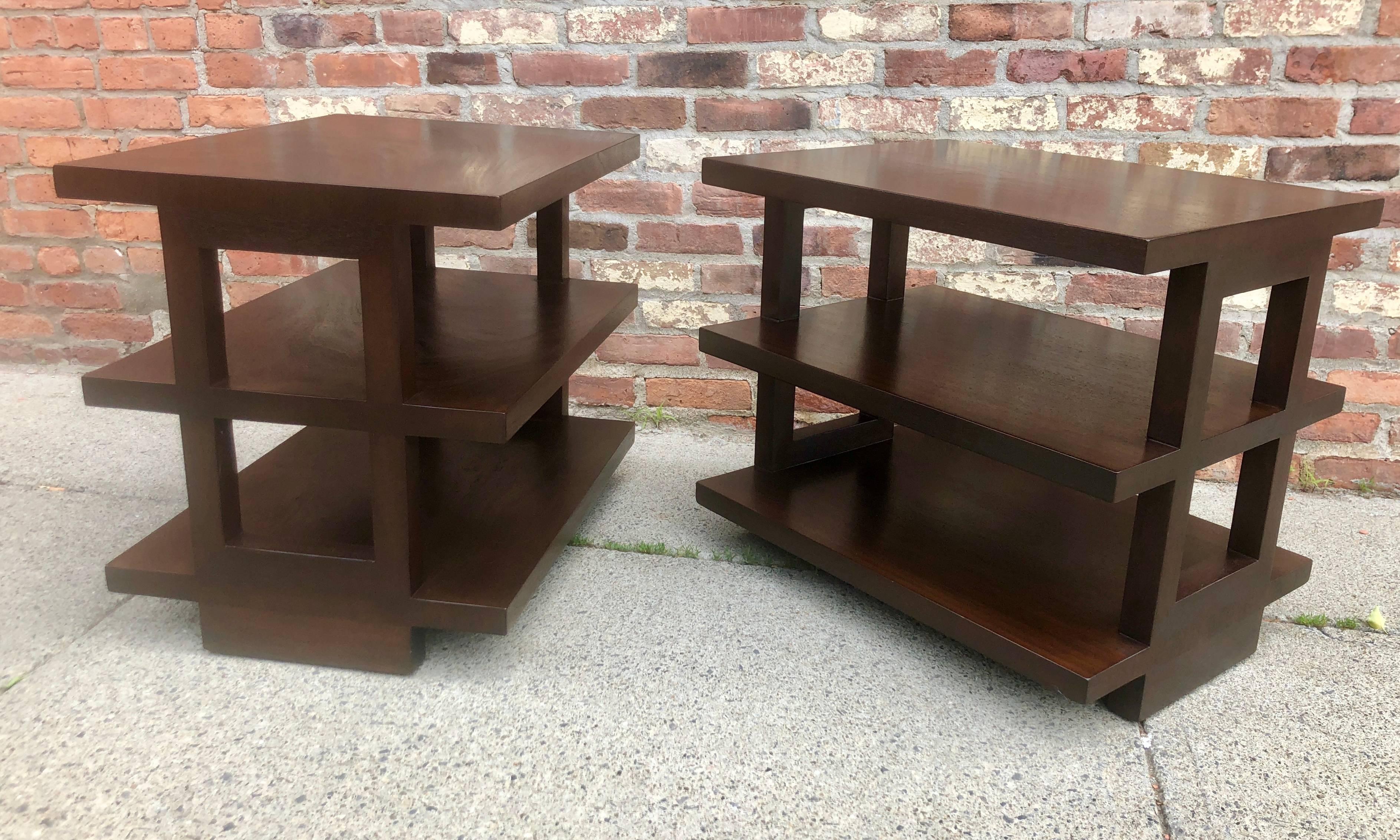 Pair of Dunbar Three-Tier Walnut End Tables 2