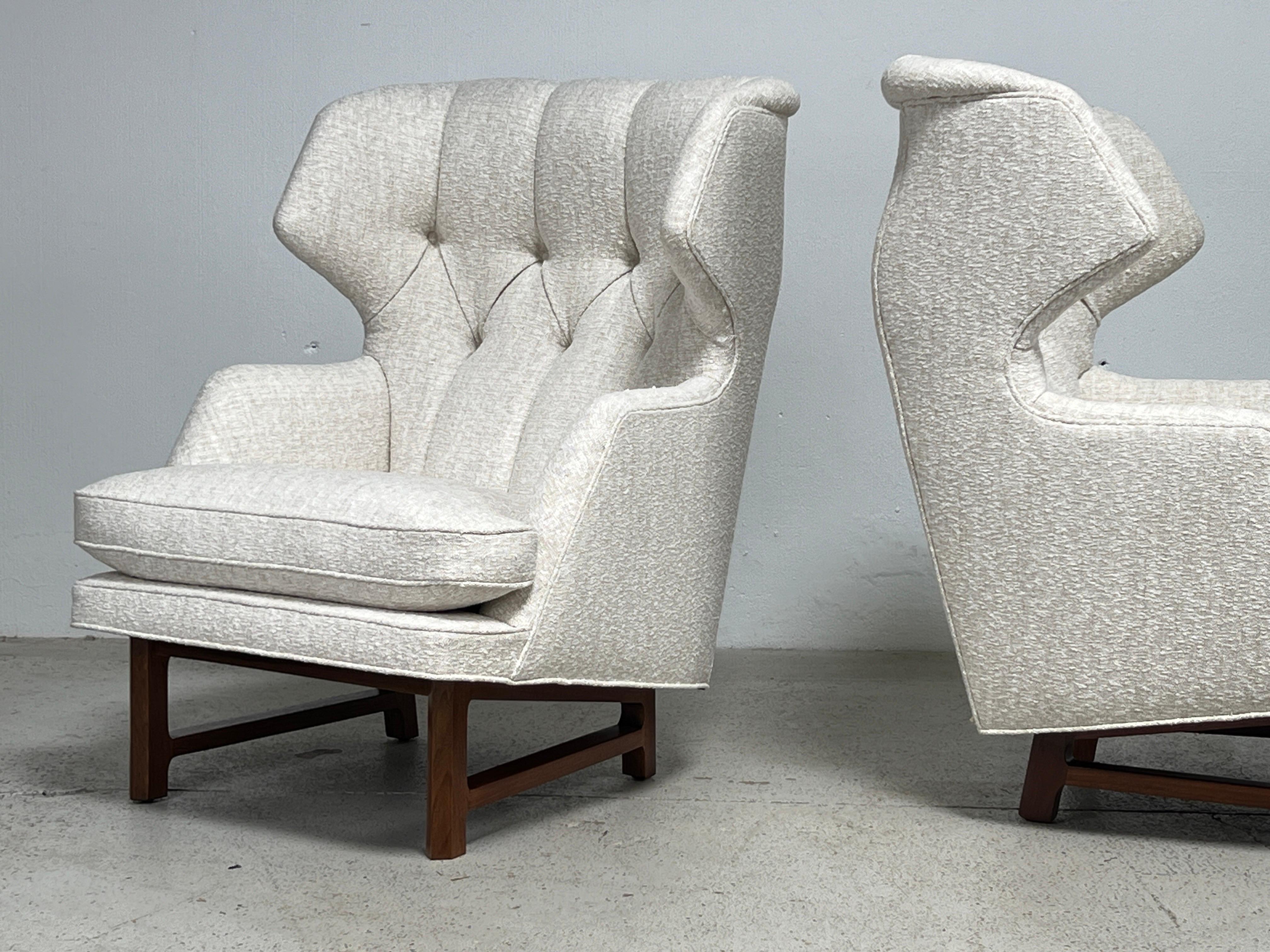 Fabric Pair of Dunbar Wing Back Janus Chairs by Edward Wormley  For Sale