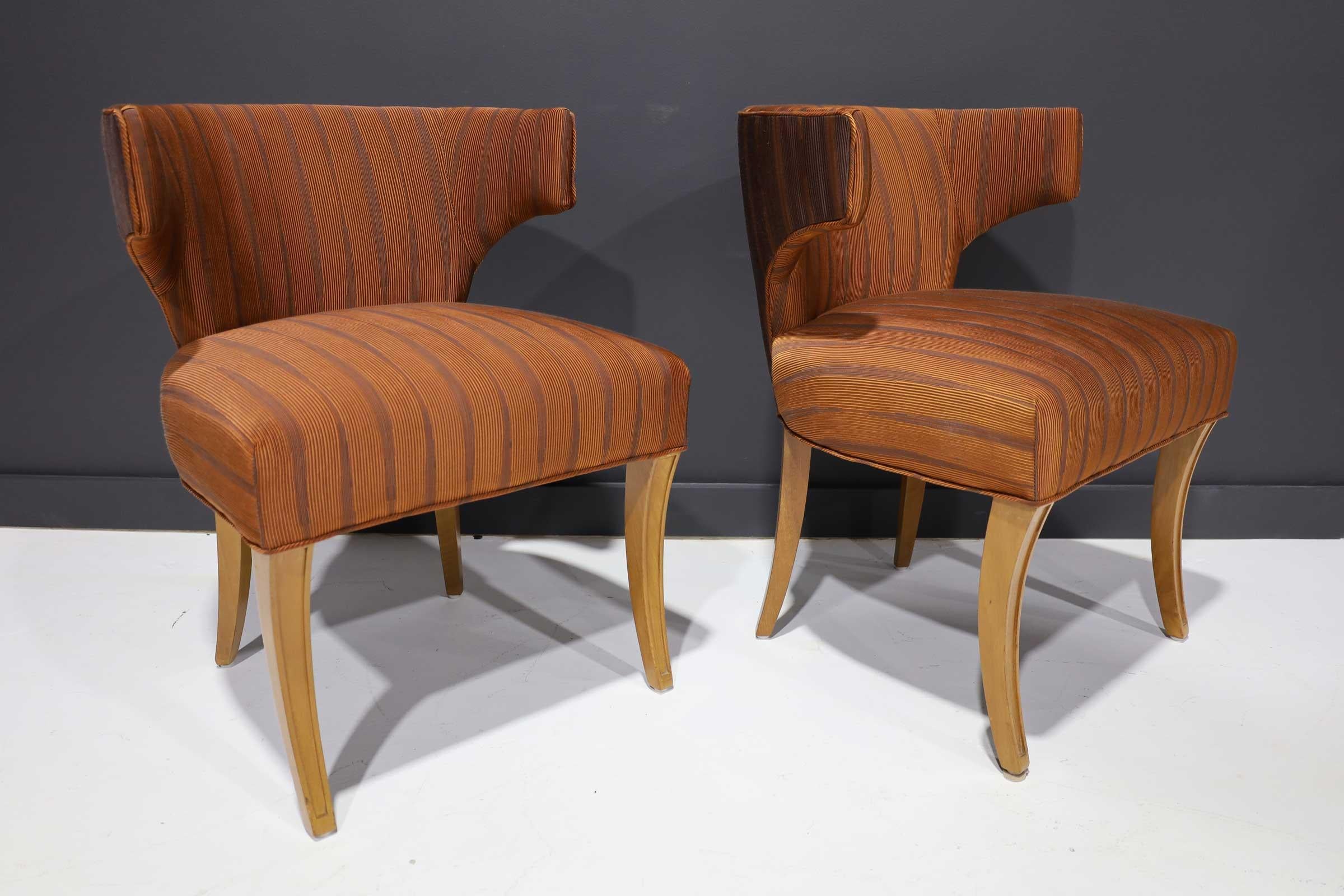 Mid-Century Modern Pair of Dunbar Wing Back Side Chairs in Holly Hunt Great Plains