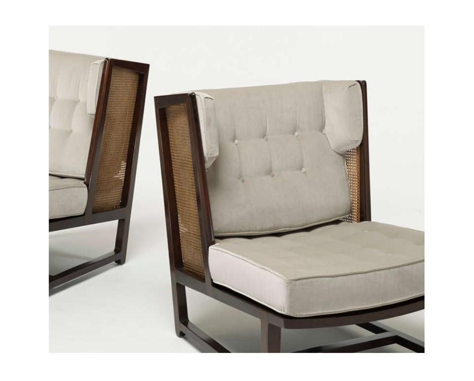 Velvet Pair of Dunbar Wingback Lounge Chairs by Edward Wormley For Sale