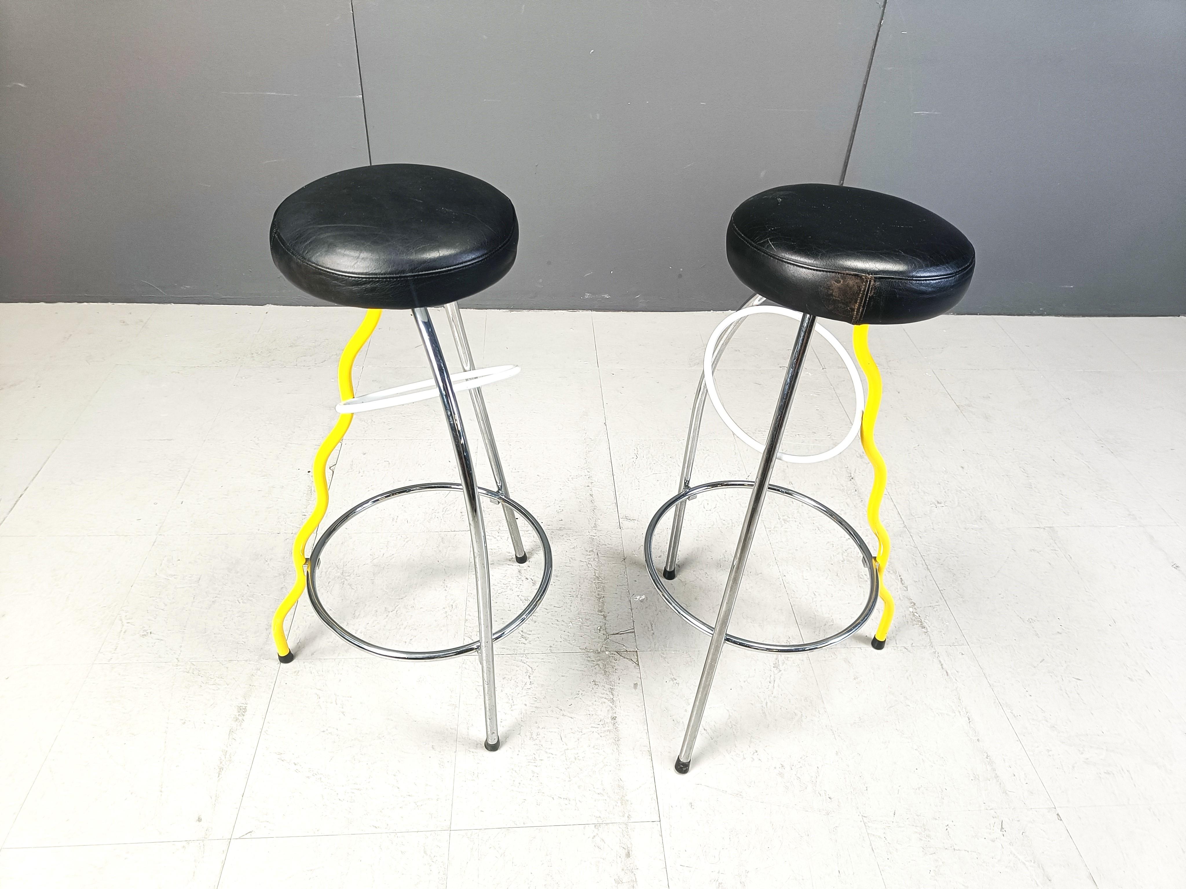 Metal Pair of Duplex stools by Javier Mariscal for BD 1980's Memphis For Sale