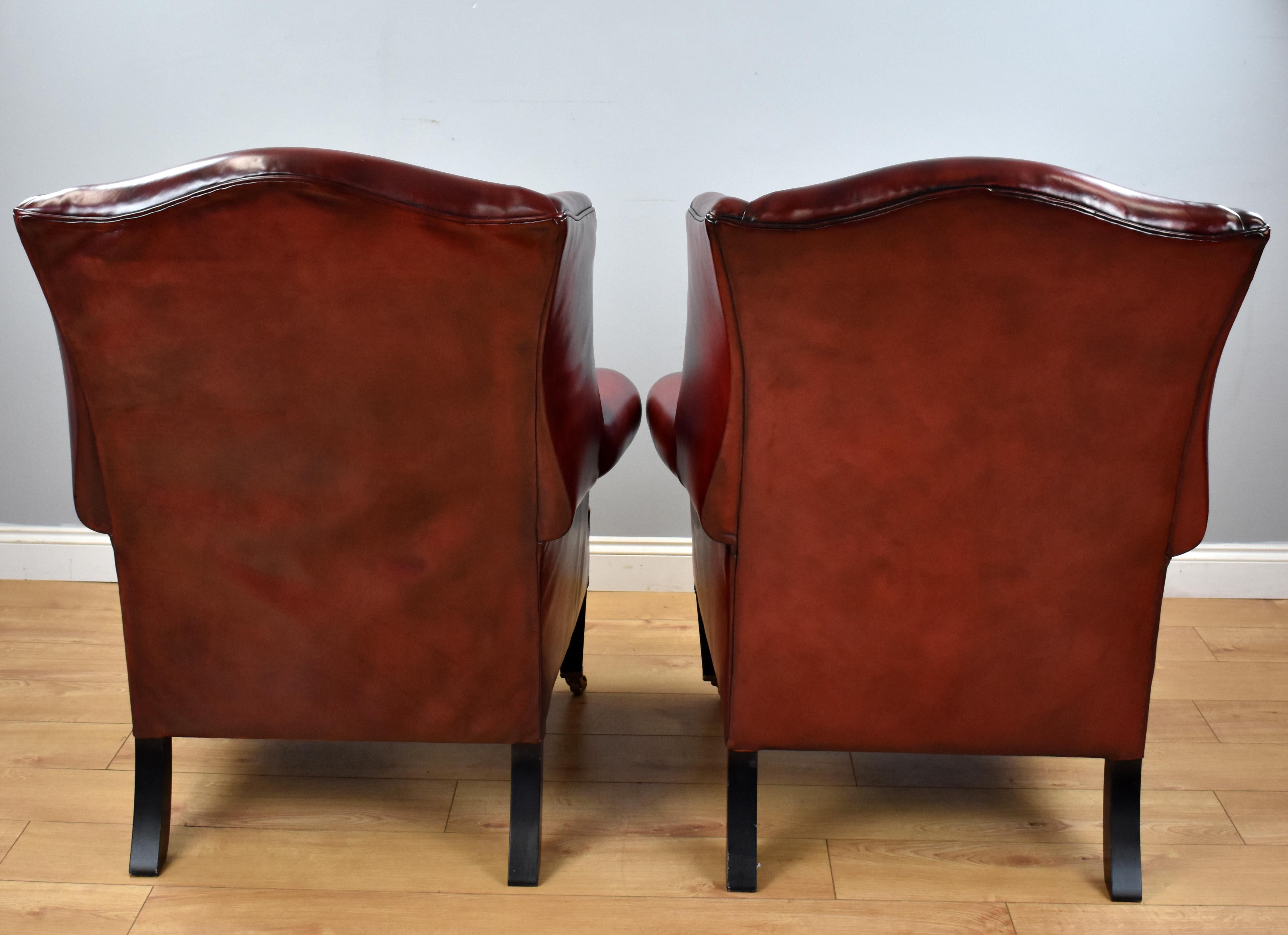 English Pair of Duresta Leather Wing Back Armchairs