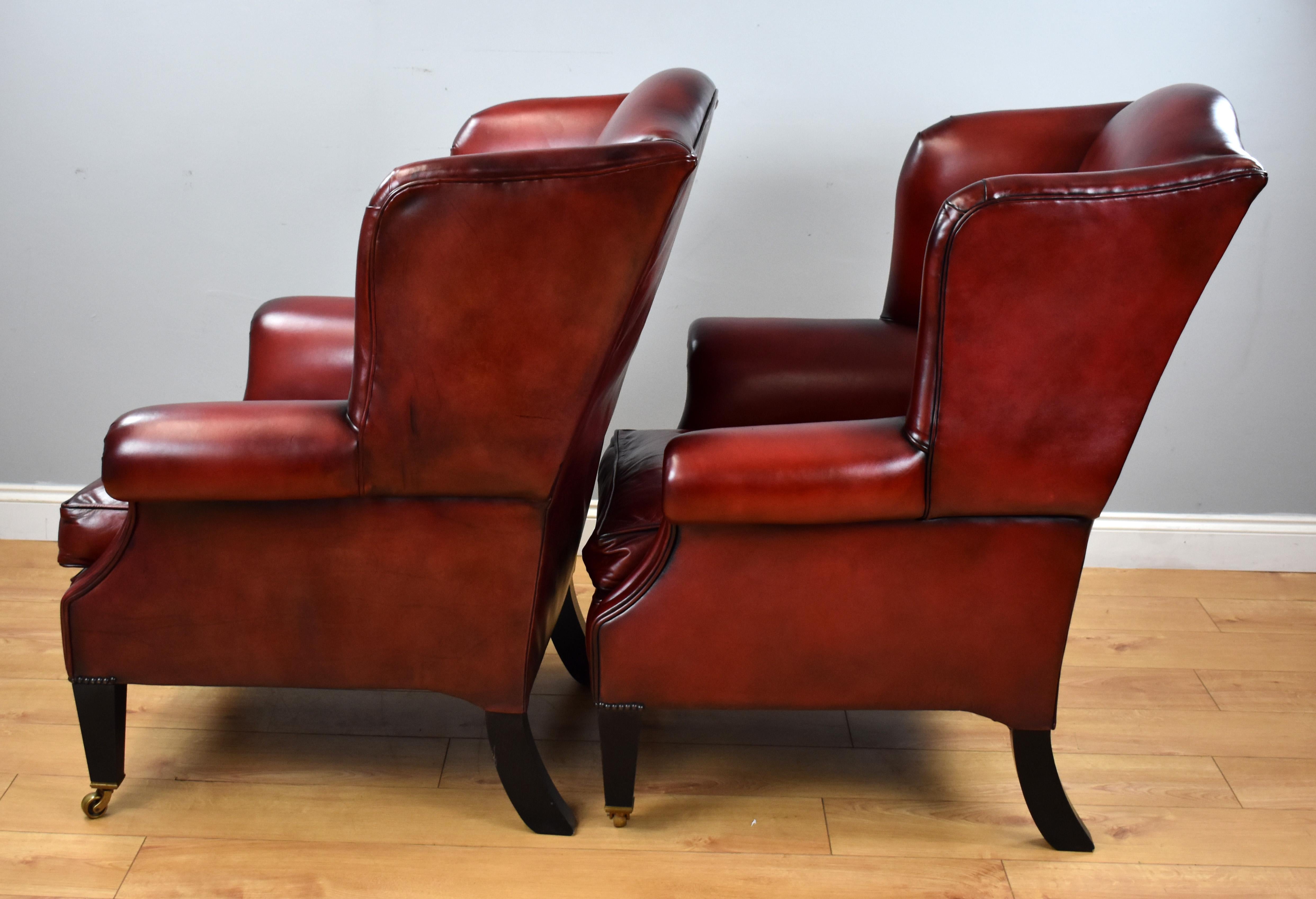 Pair of Duresta Leather Wing Back Armchairs In Good Condition In Chelmsford, Essex