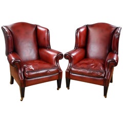 Pair of Duresta Leather Wing Back Armchairs
