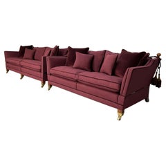 Pair of Duresta "Trafalgar" Sofas - In Aubergine Purple Linen & Velvet
