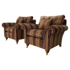 Used Pair of Duresta "Watson" Armchairs - In Velvet Stripe Fabric