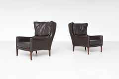 Coppia di sedie da salotto Durlet in pelle marrone Belgio 1960