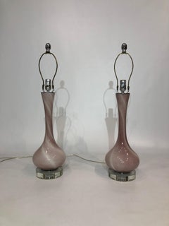 Pair of Dust Pink Glass Table Lamps with Chrome USA, 1980s