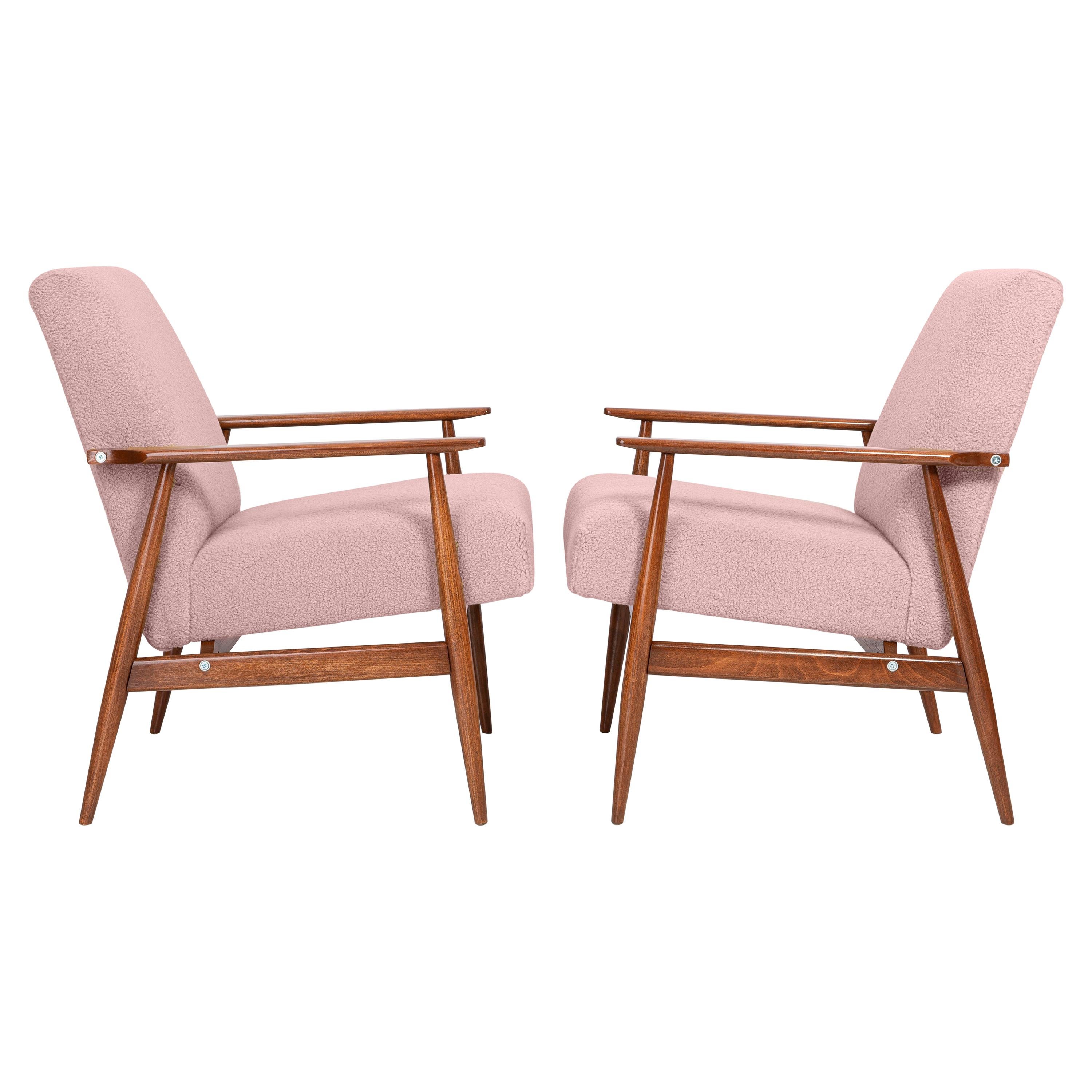 Pair of Dusty Pink Bouclé Dante Armchairs, H. Lis, Europe, 1960s For Sale