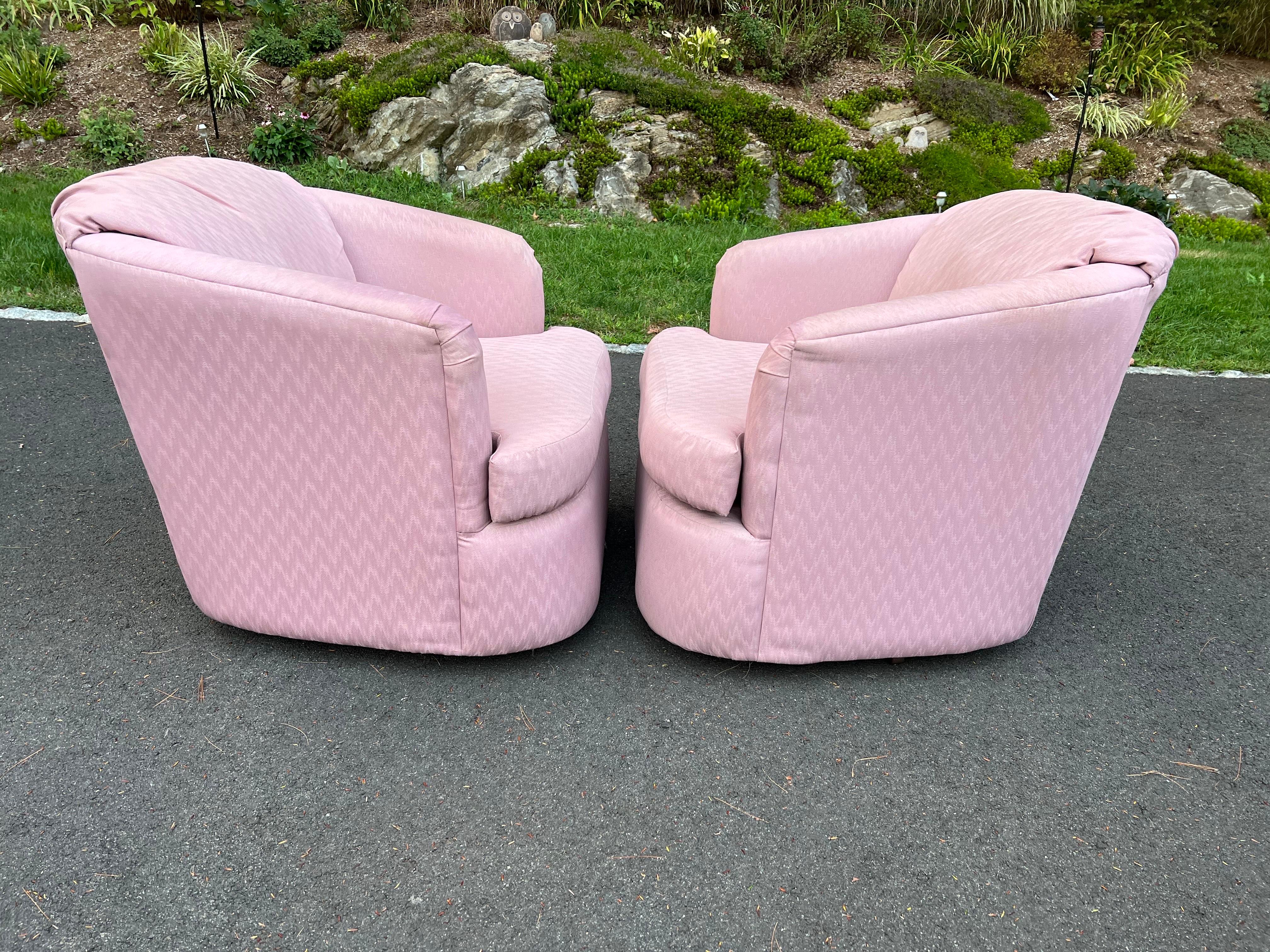 Pair of  Dusty Pink Swivel Club Chairs For Sale 6