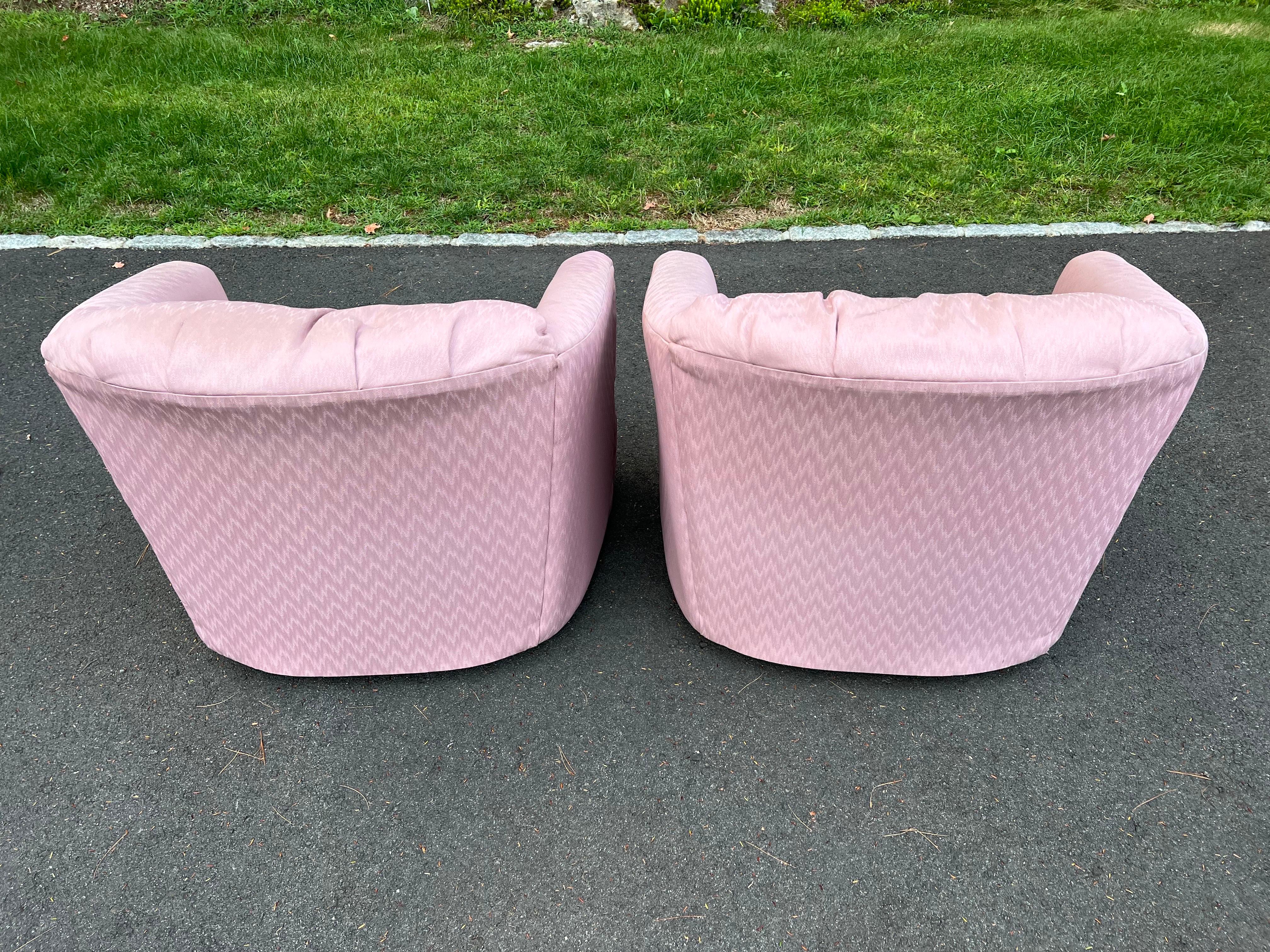 Pair of  Dusty Pink Swivel Club Chairs For Sale 8